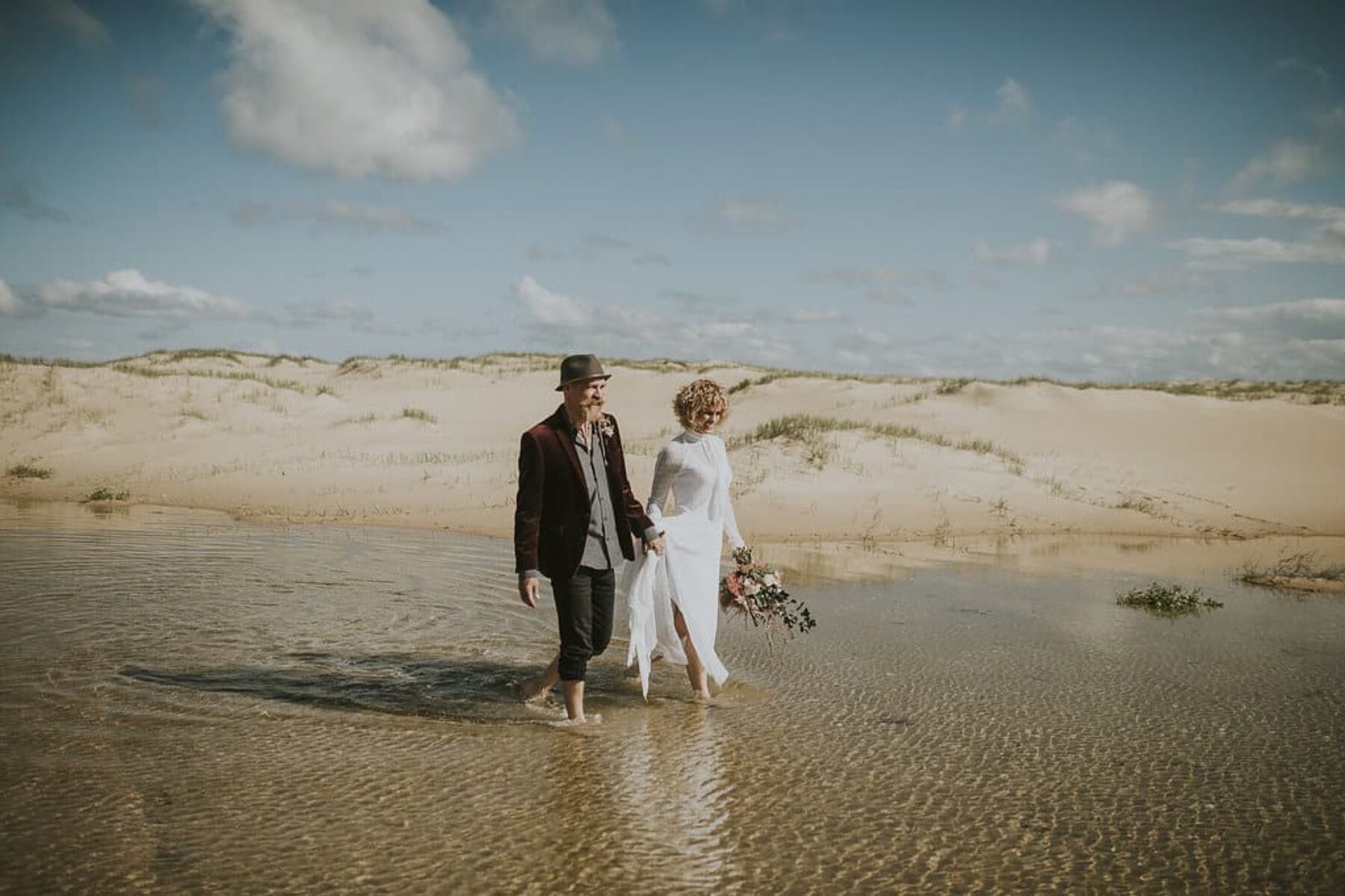 boho beach elopement in the Stockton Dunes, NSW Australia
