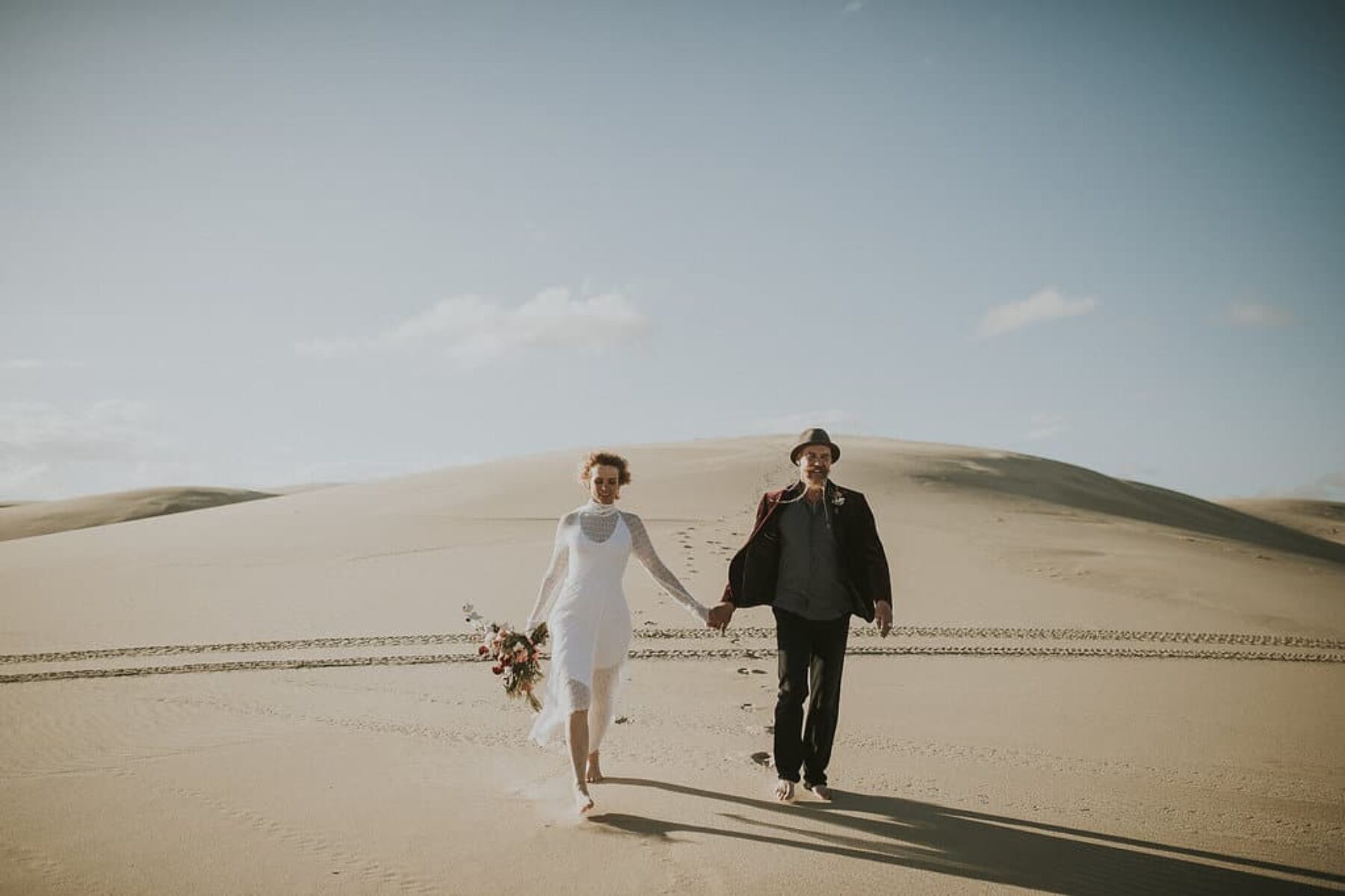 bohemian desert wedding in the Stockton Dunes, NSW Australia