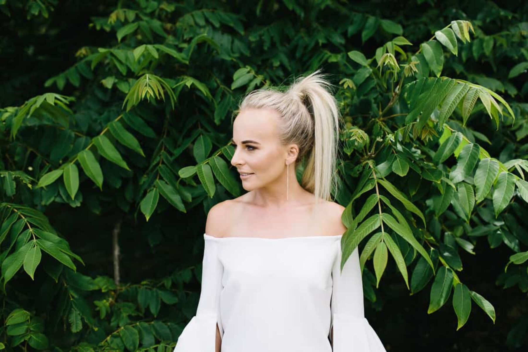 modern off-shoulder wedding dress