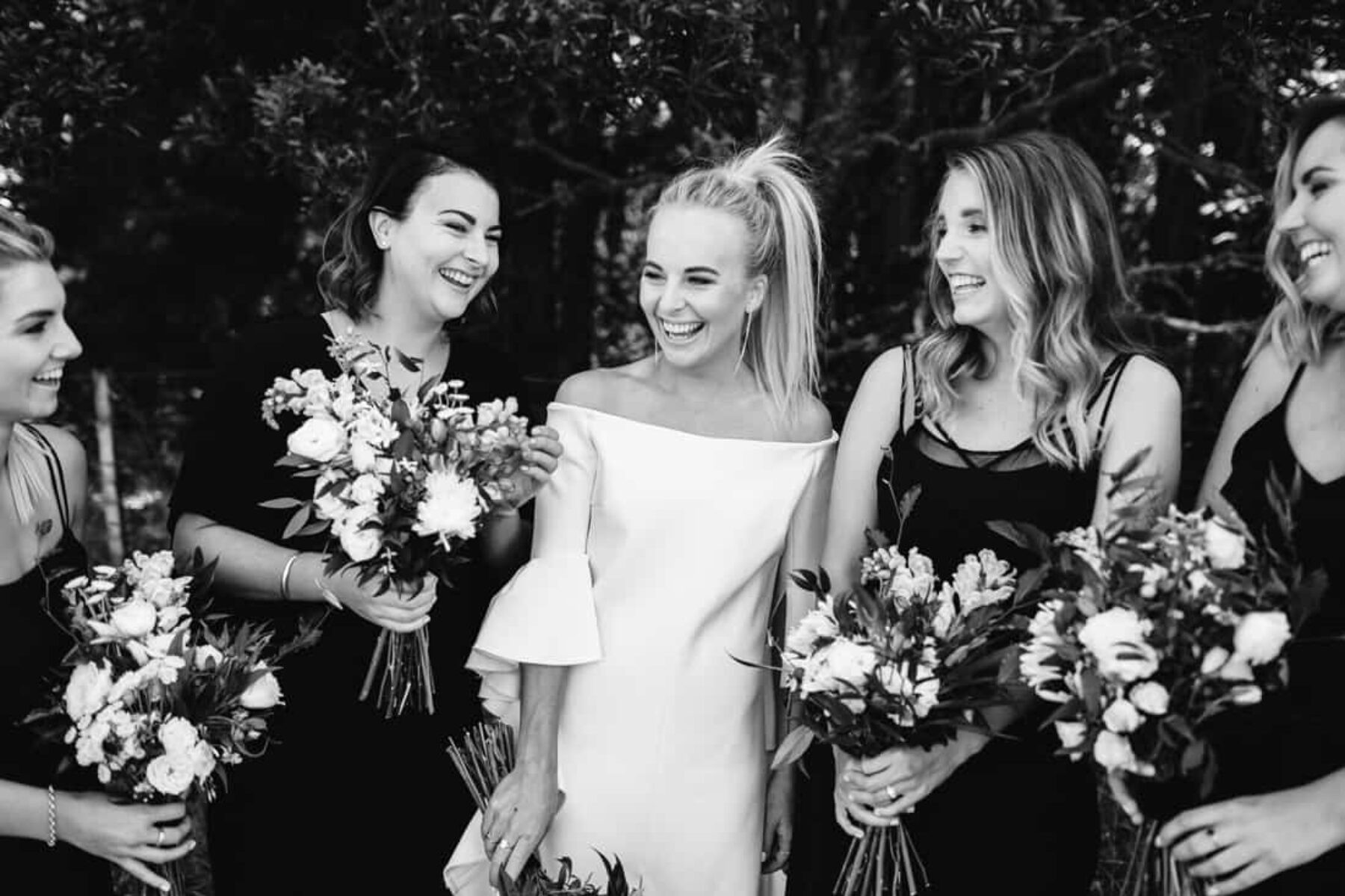 modern bride and bridesmaids