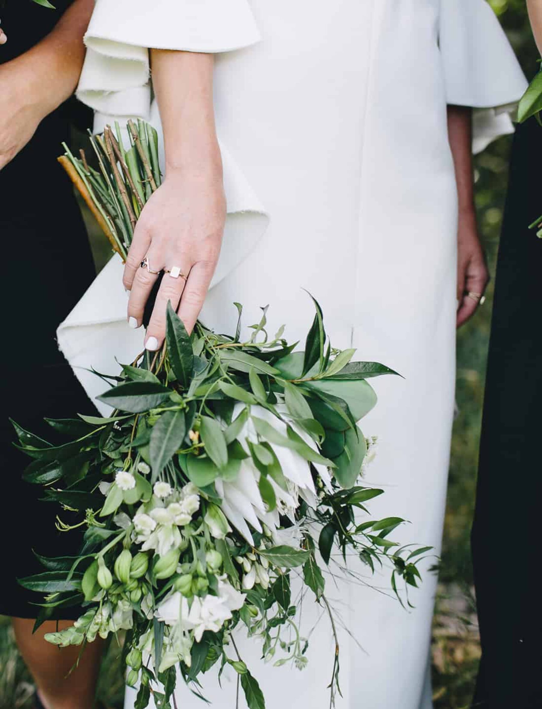 wild green and white bridal bouquet