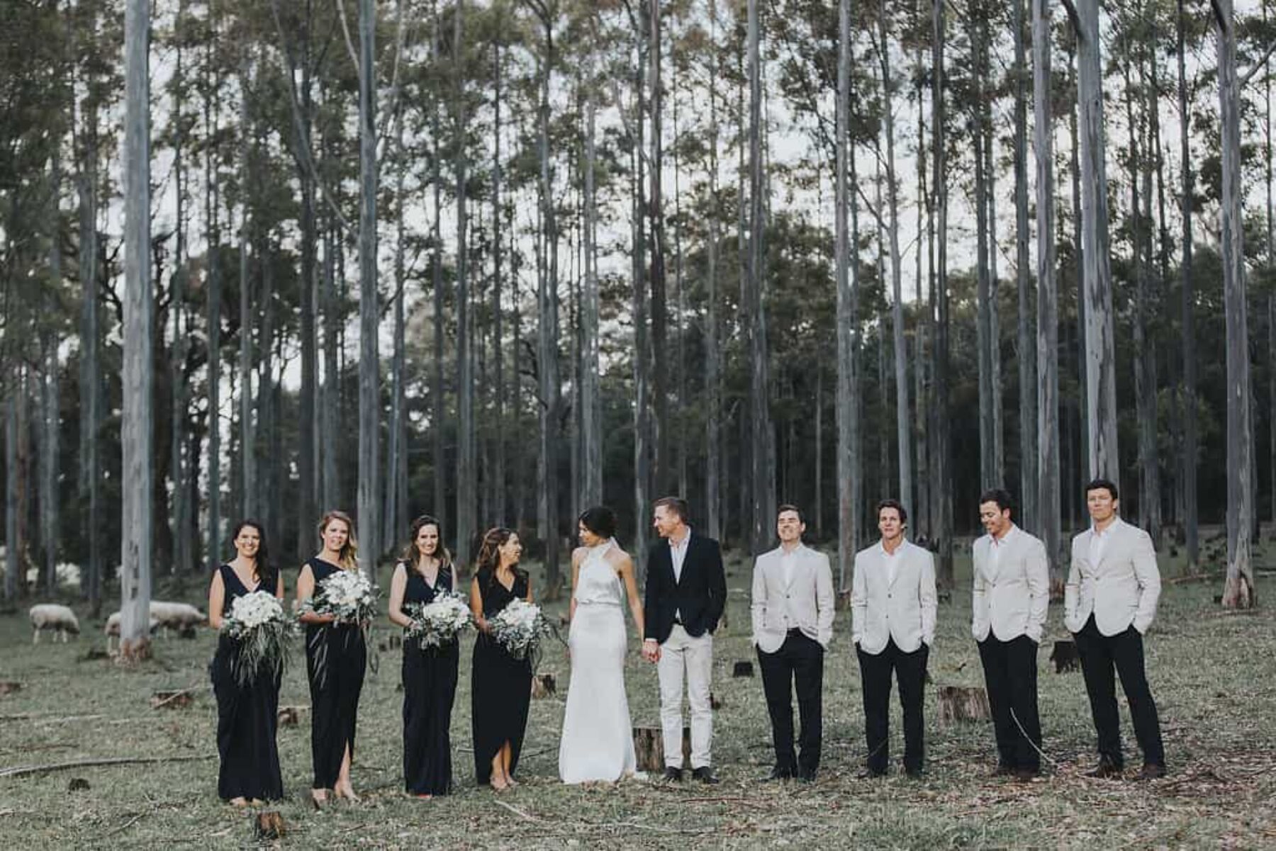 modern bridal party in navy and grey