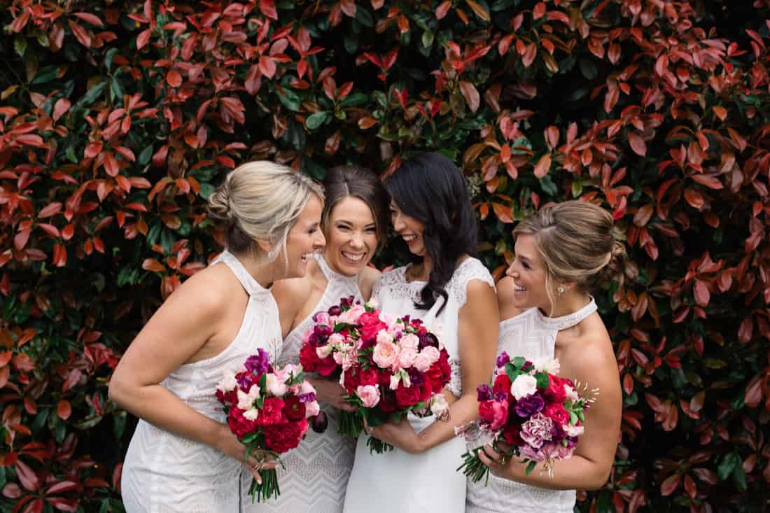 bridesmaids with pink bouquets