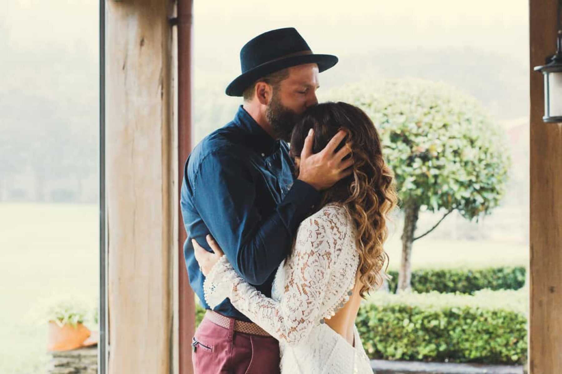 boho bride and groom first look