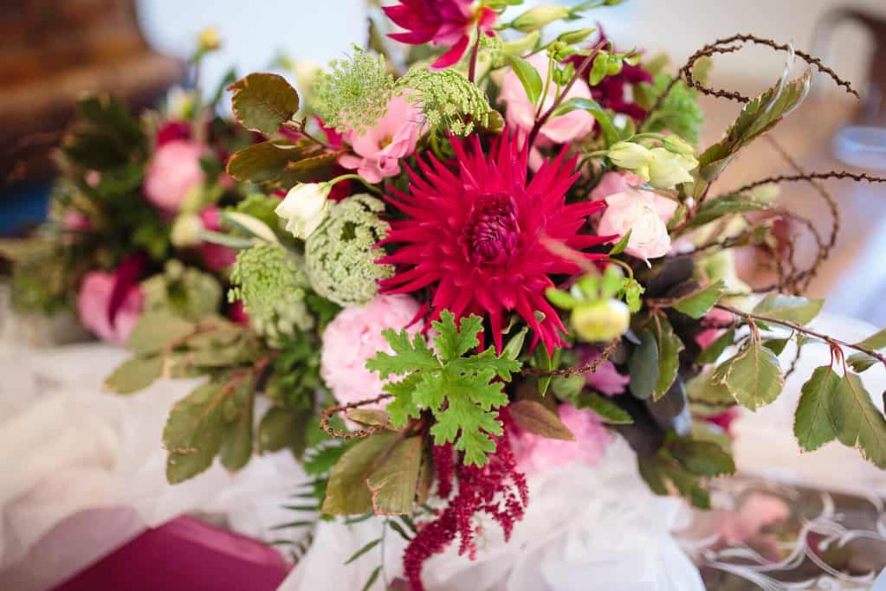 pink + green bridal bouquet