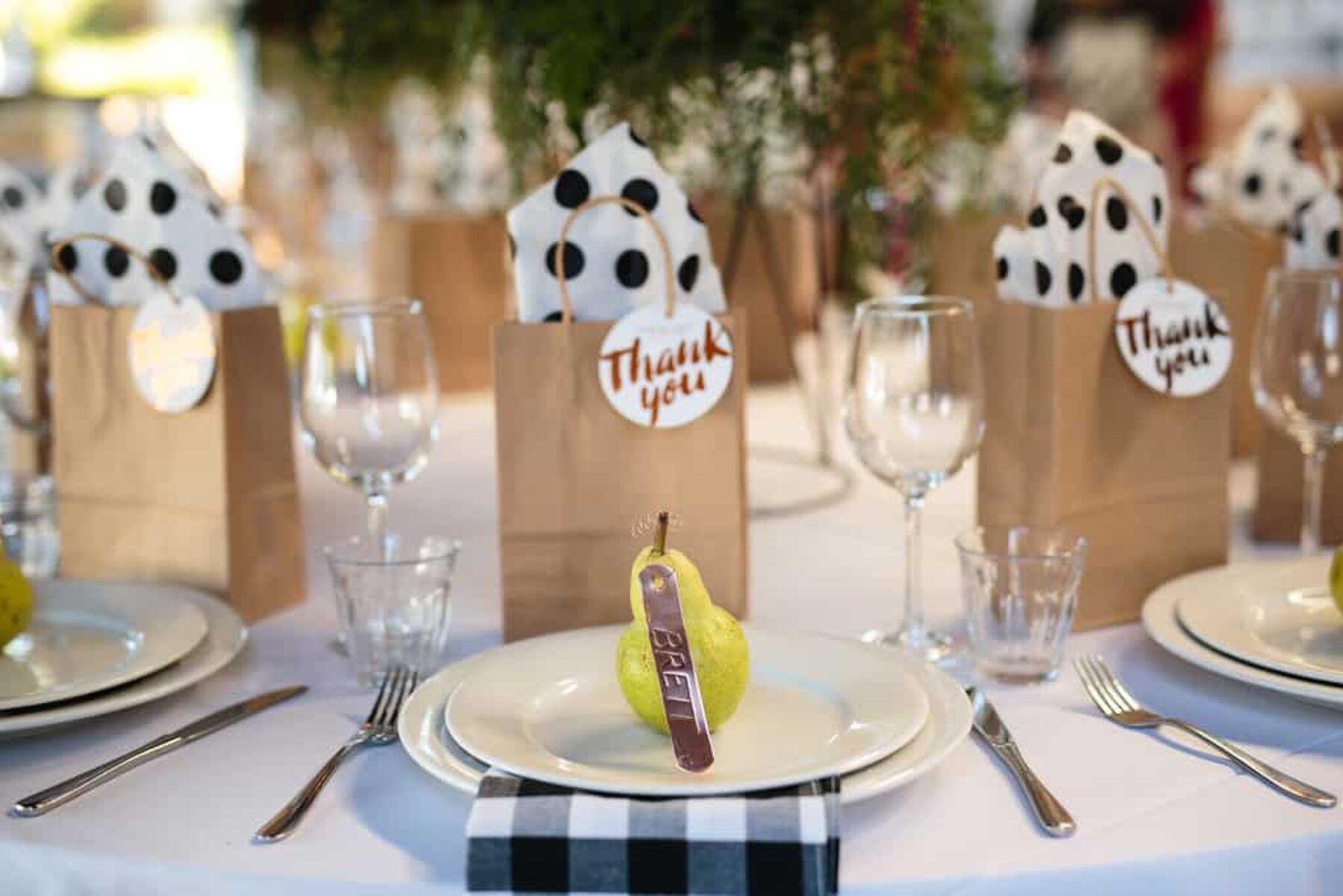 modern tablescape with wedding favours
