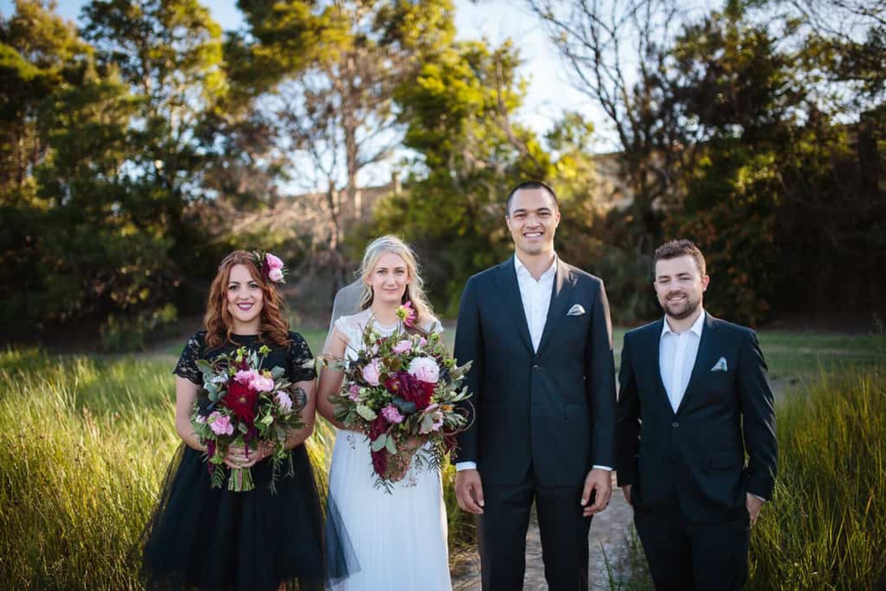 modern black + white bridal party