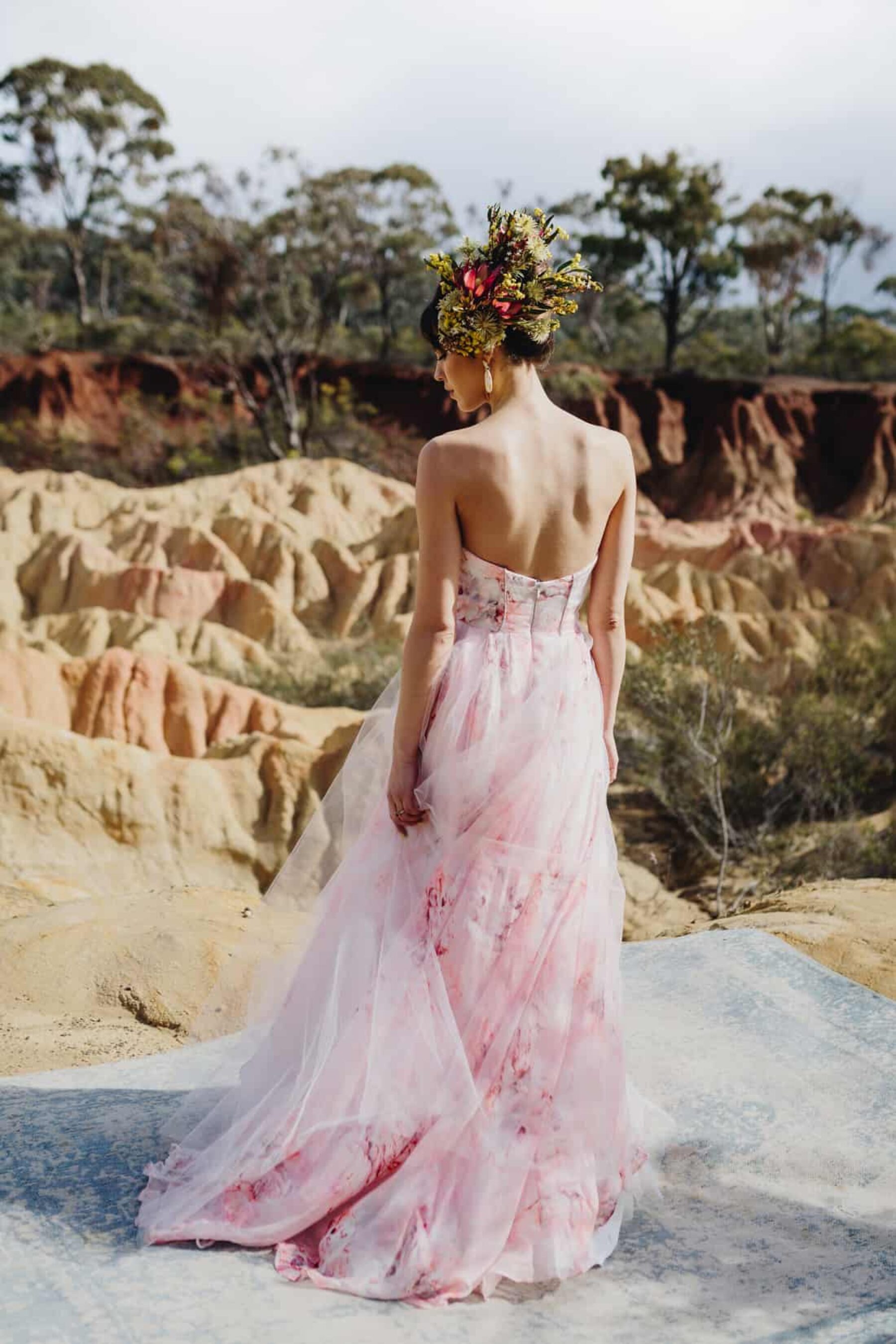 pink floral wedding dress