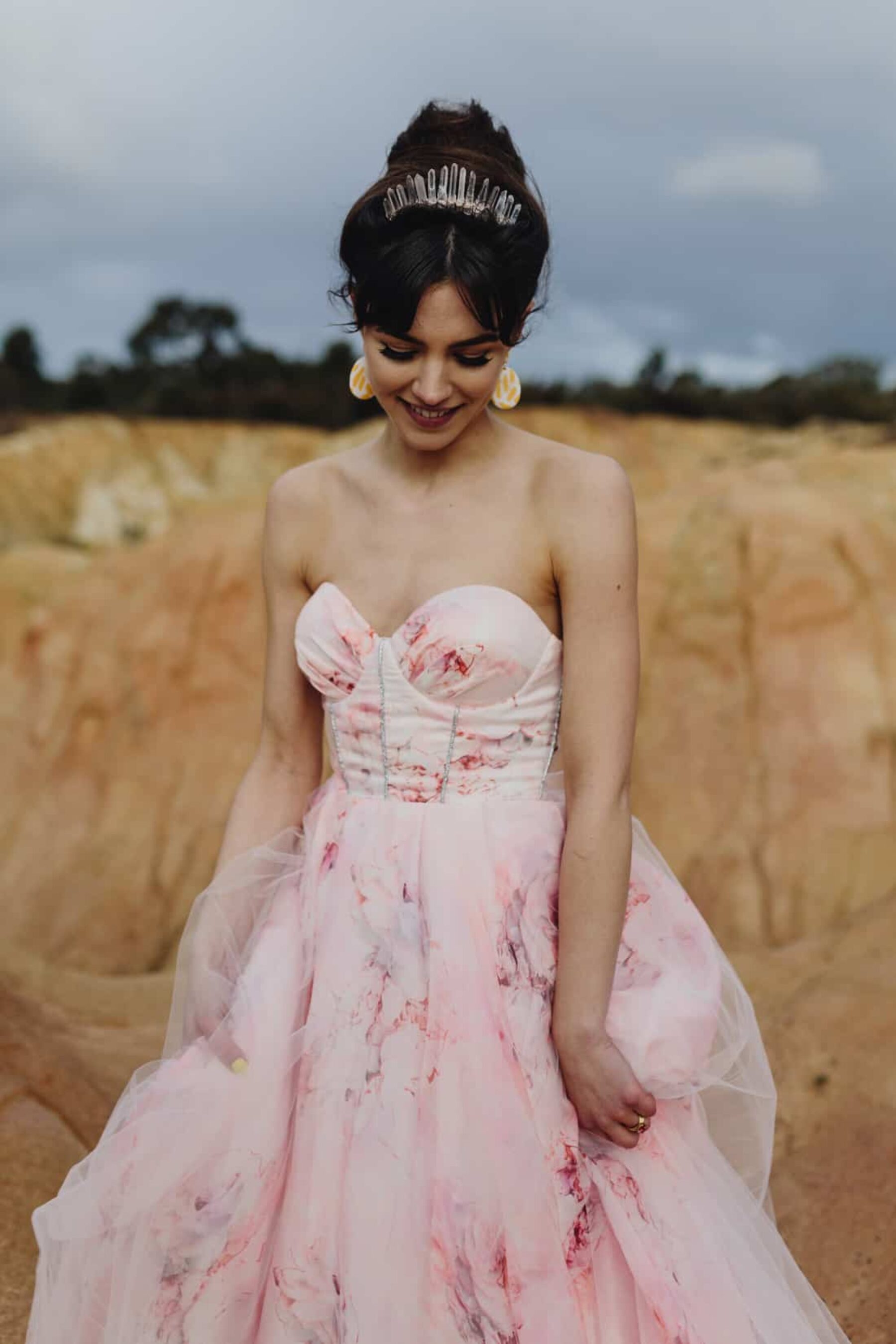 pink floral wedding dress