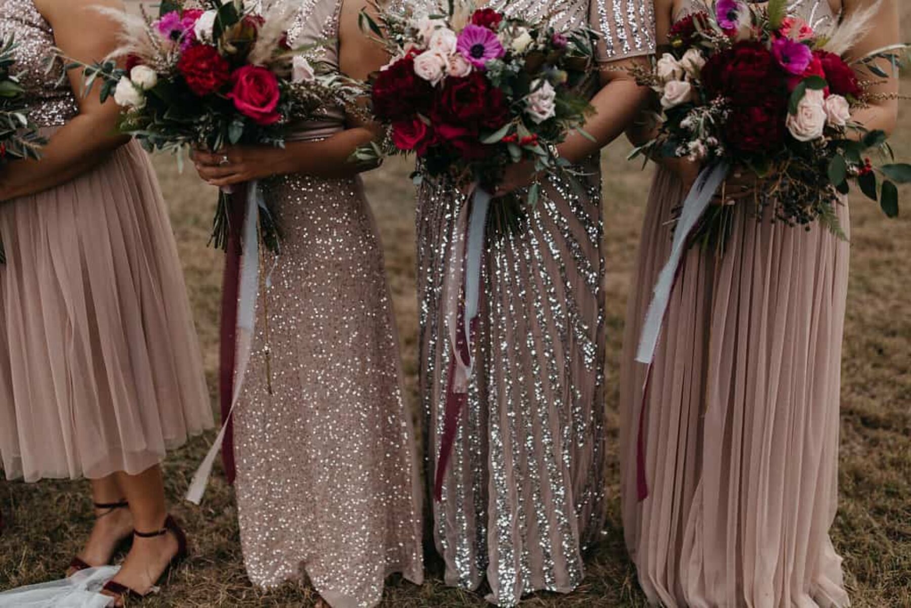 sequinned blush bridesmaid dresses