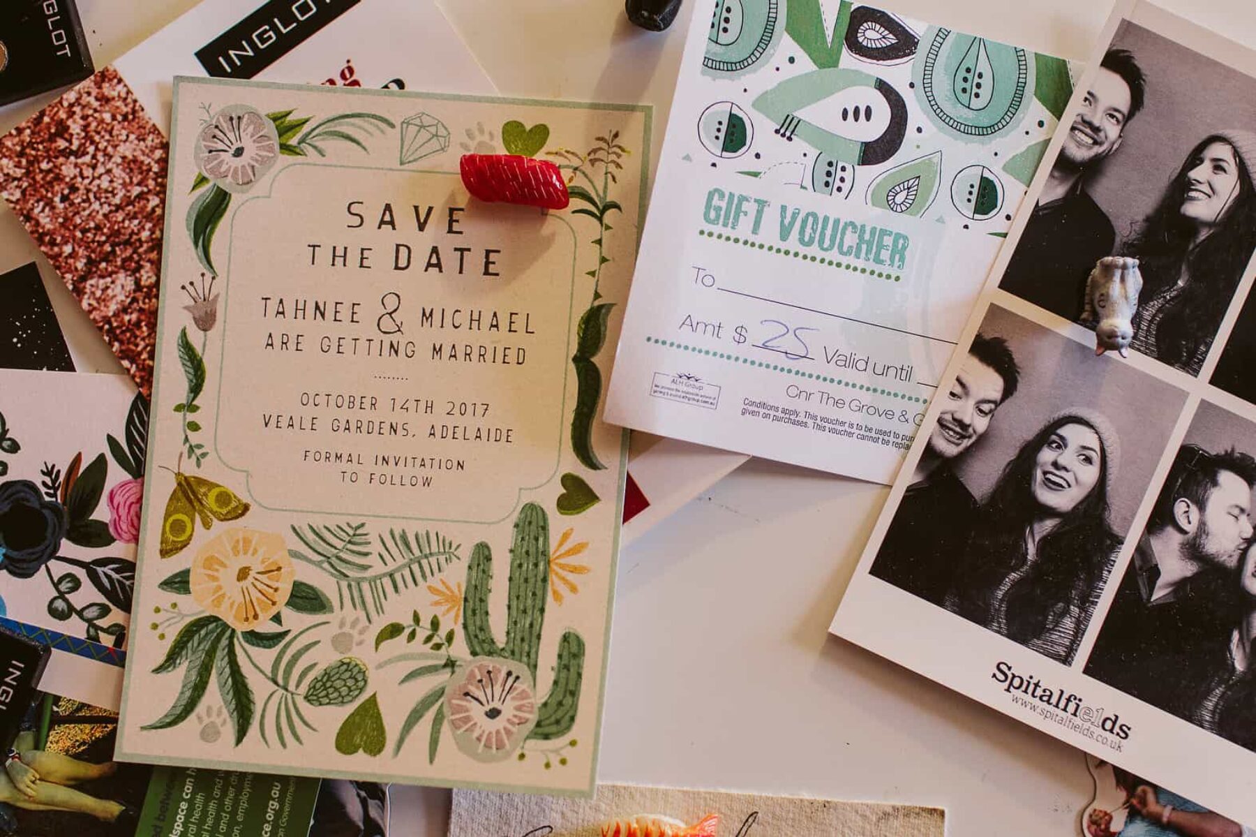 illustrated cactus wedding invitation