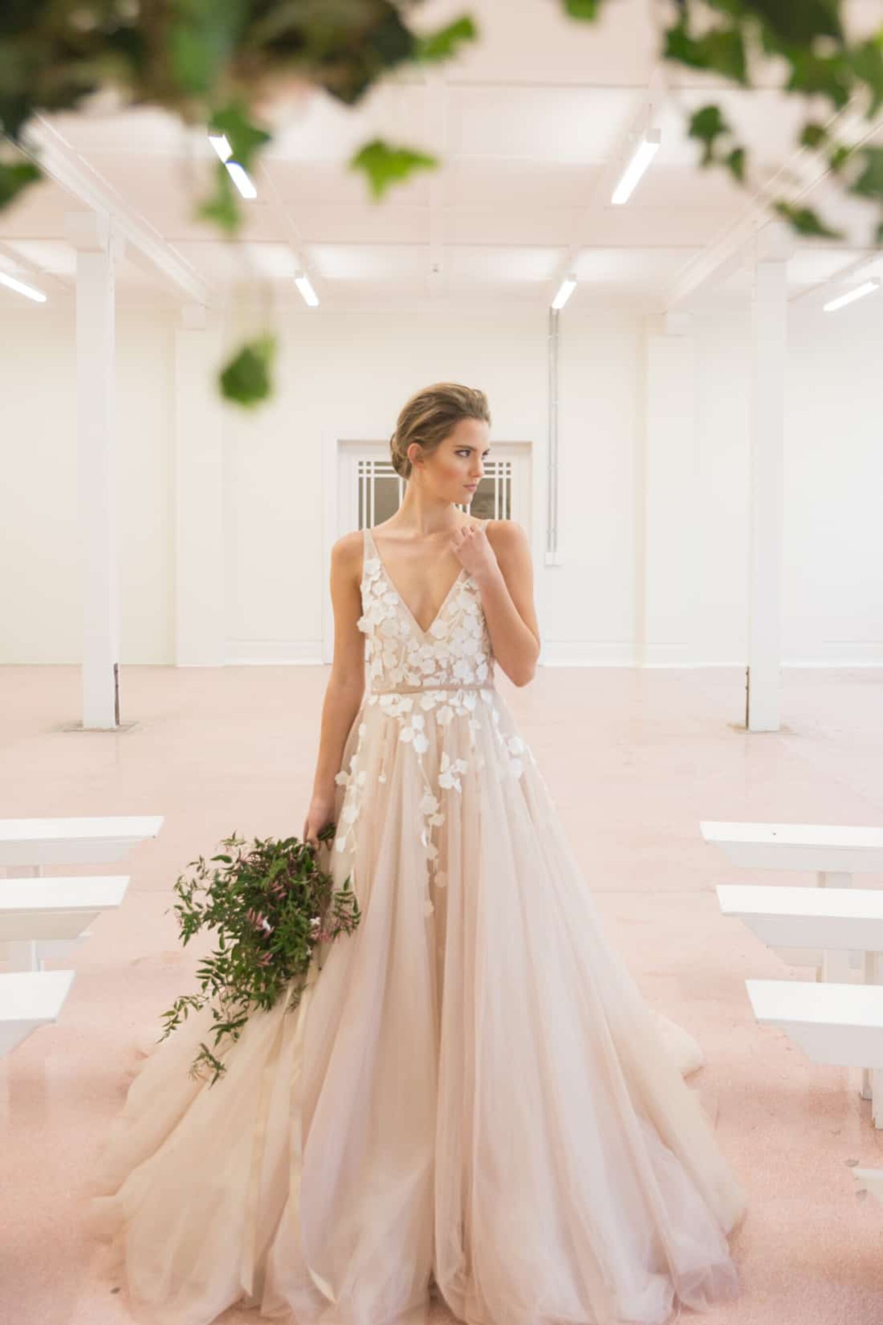 Blush floral wedding store dress