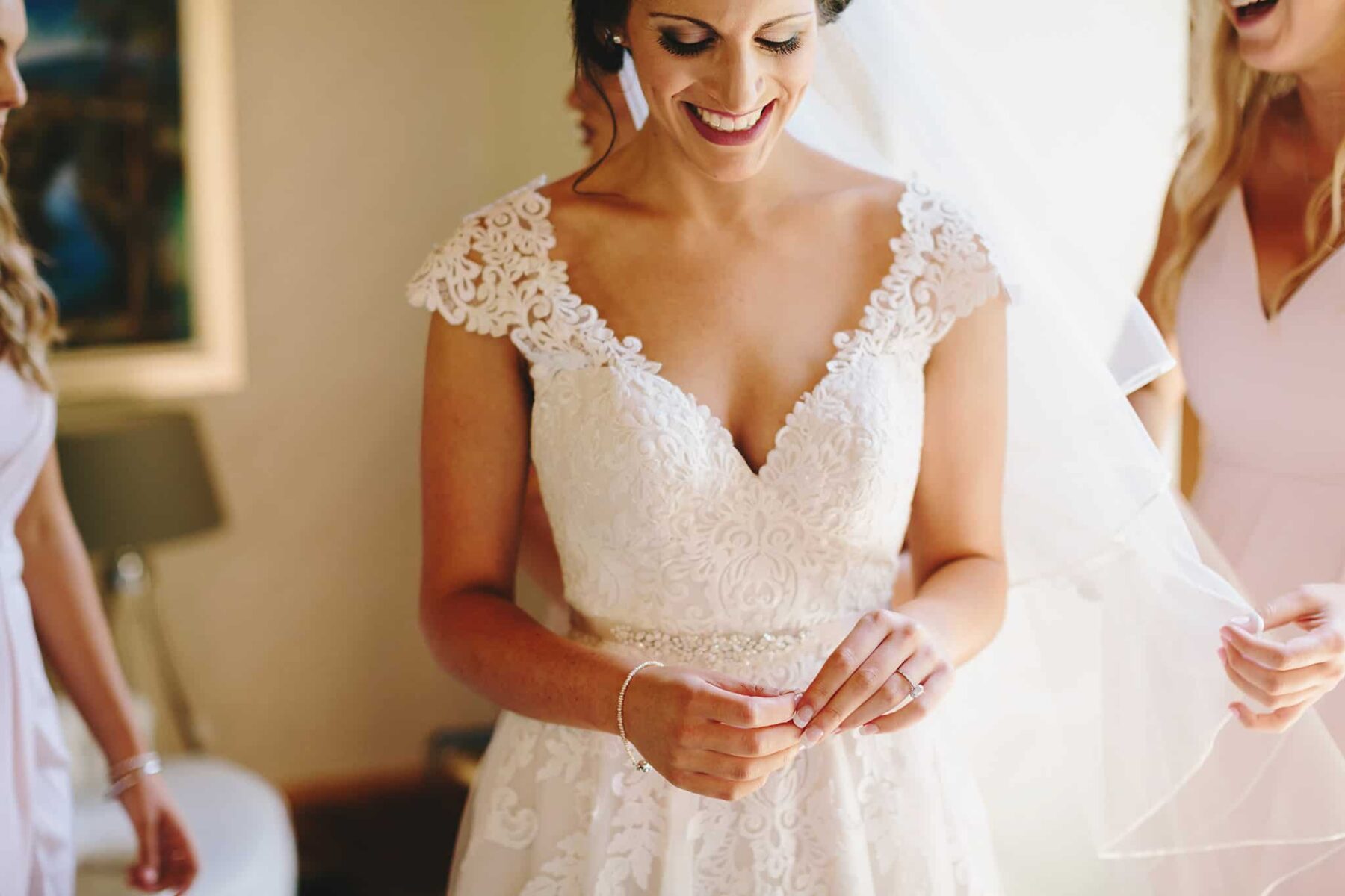 lace cap-sleeve wedding dress