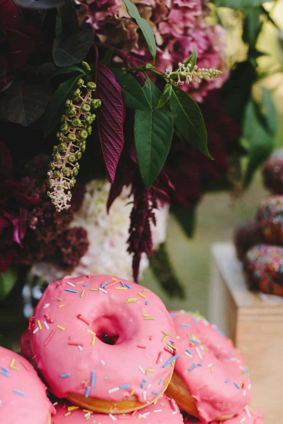 amazing donut display for a fun outdoor wedding