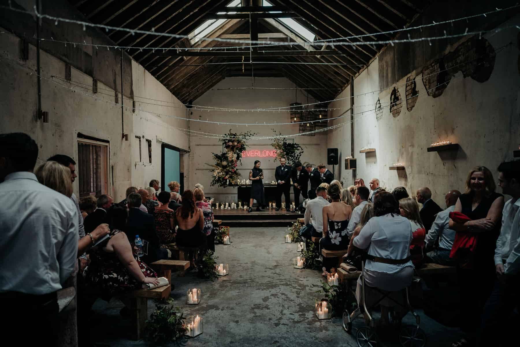 Neon industrial Melbourne wedding at Church of Bang Bang Boogaloo