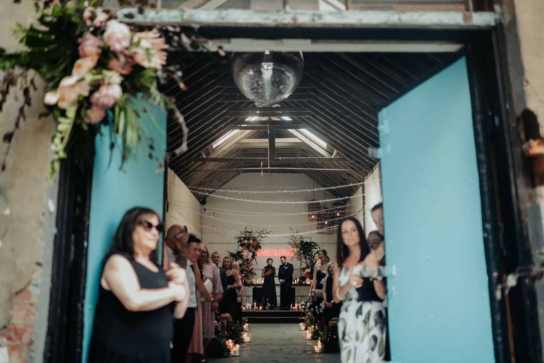 Neon industrial Melbourne wedding at Church of Bang Bang Boogaloo