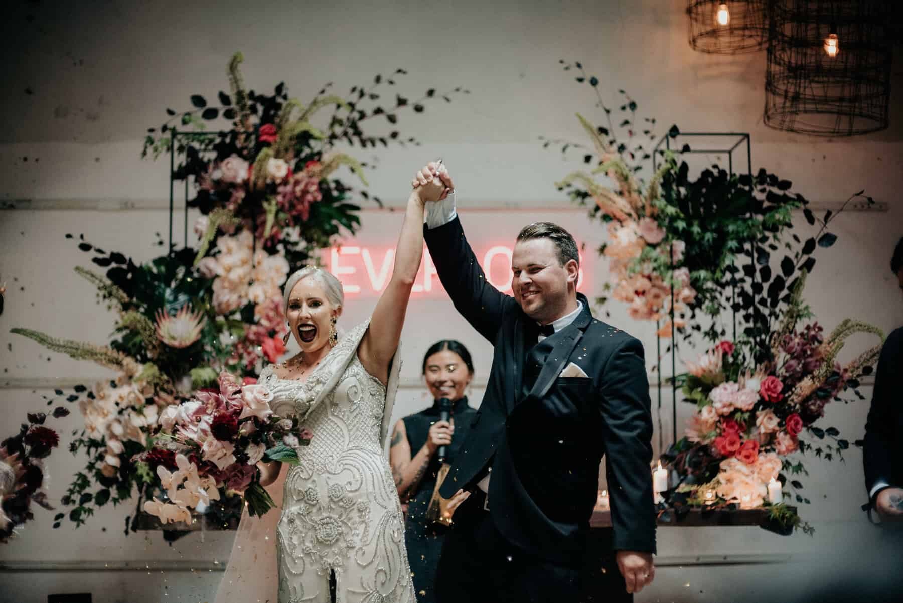 Neon industrial Melbourne wedding at Church of Bang Bang Boogaloo