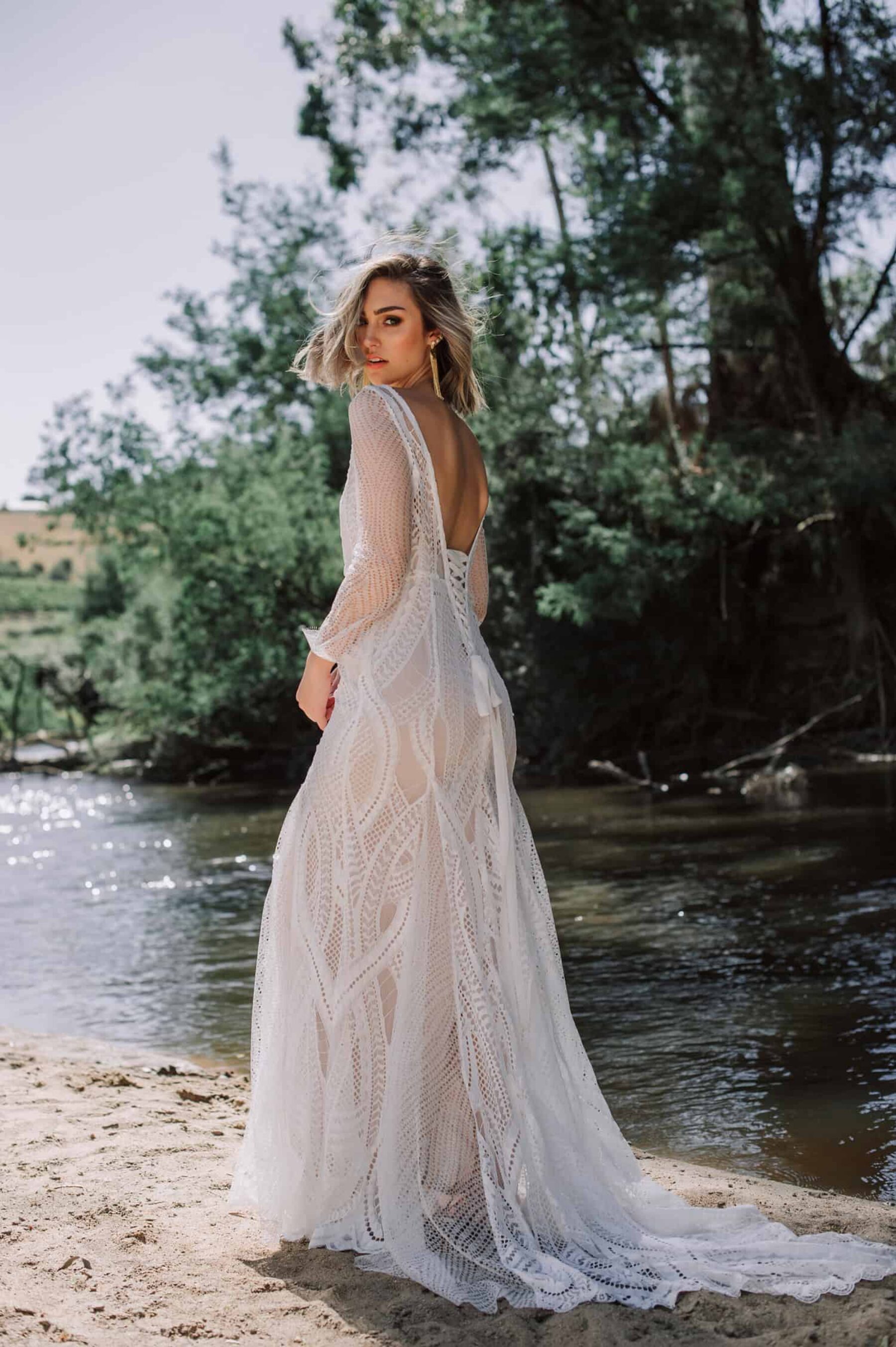 long sleeve lace wedding dress by Melbourne designer Cathleen Jia