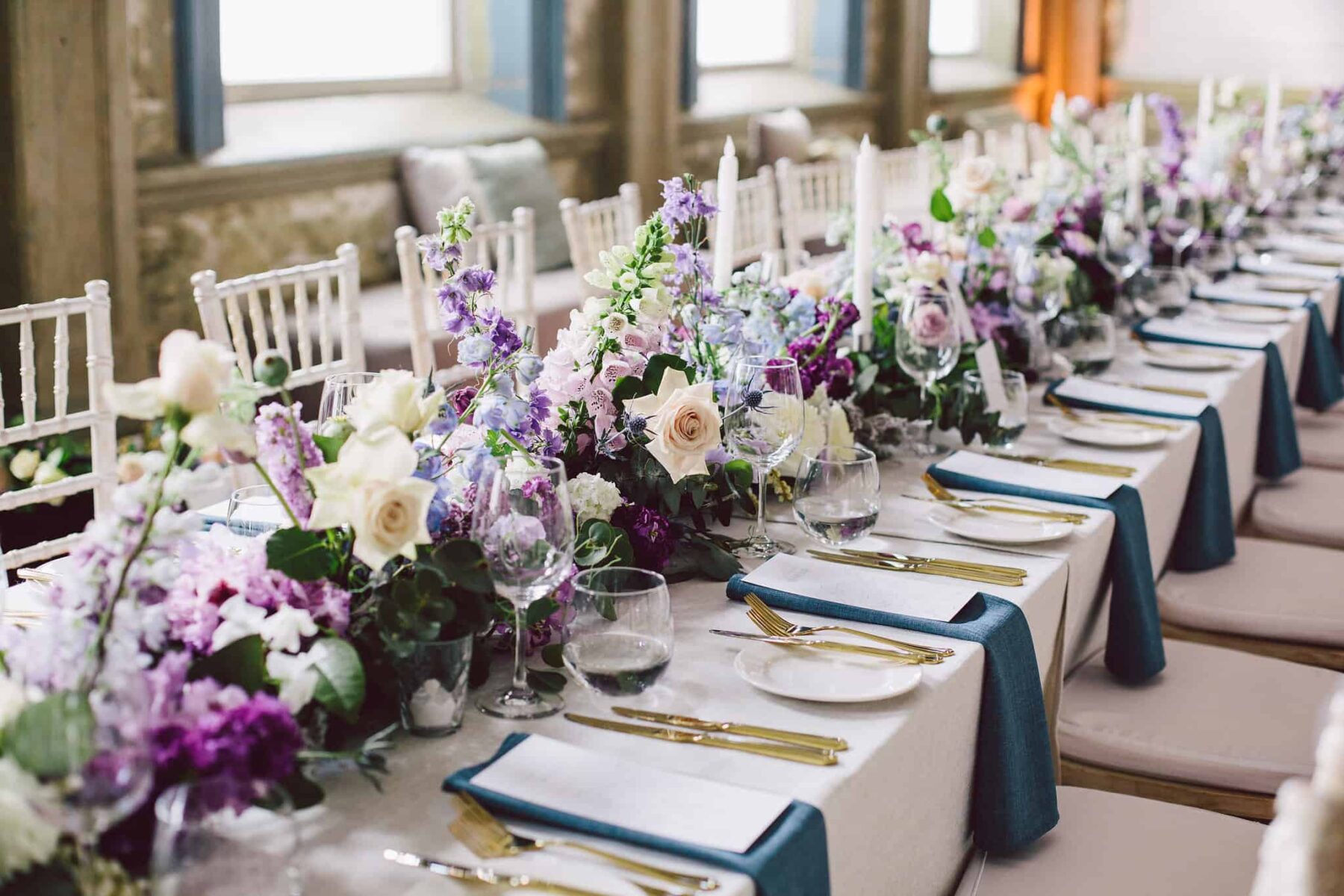 plum and lilac floral table runner