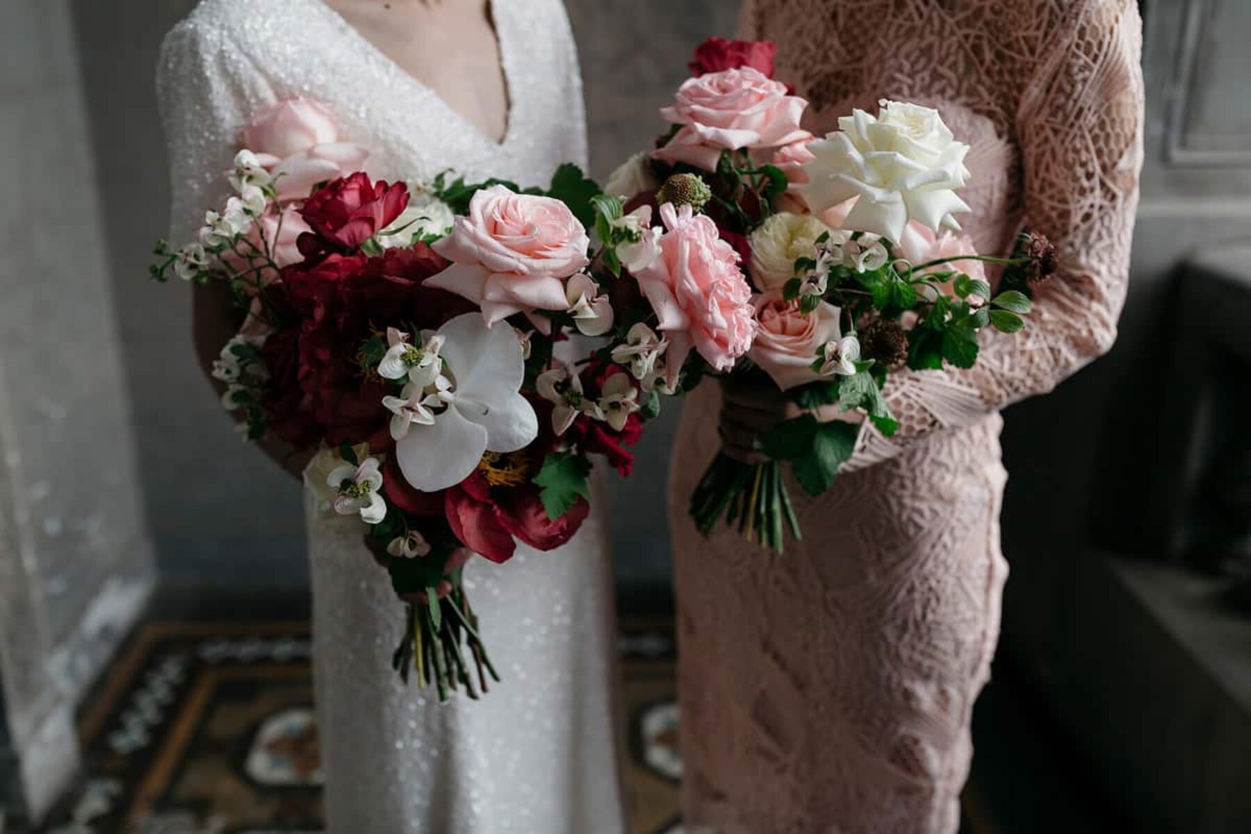 blush and burgundy bouquets by Melbourne florist Pomp & Splendour