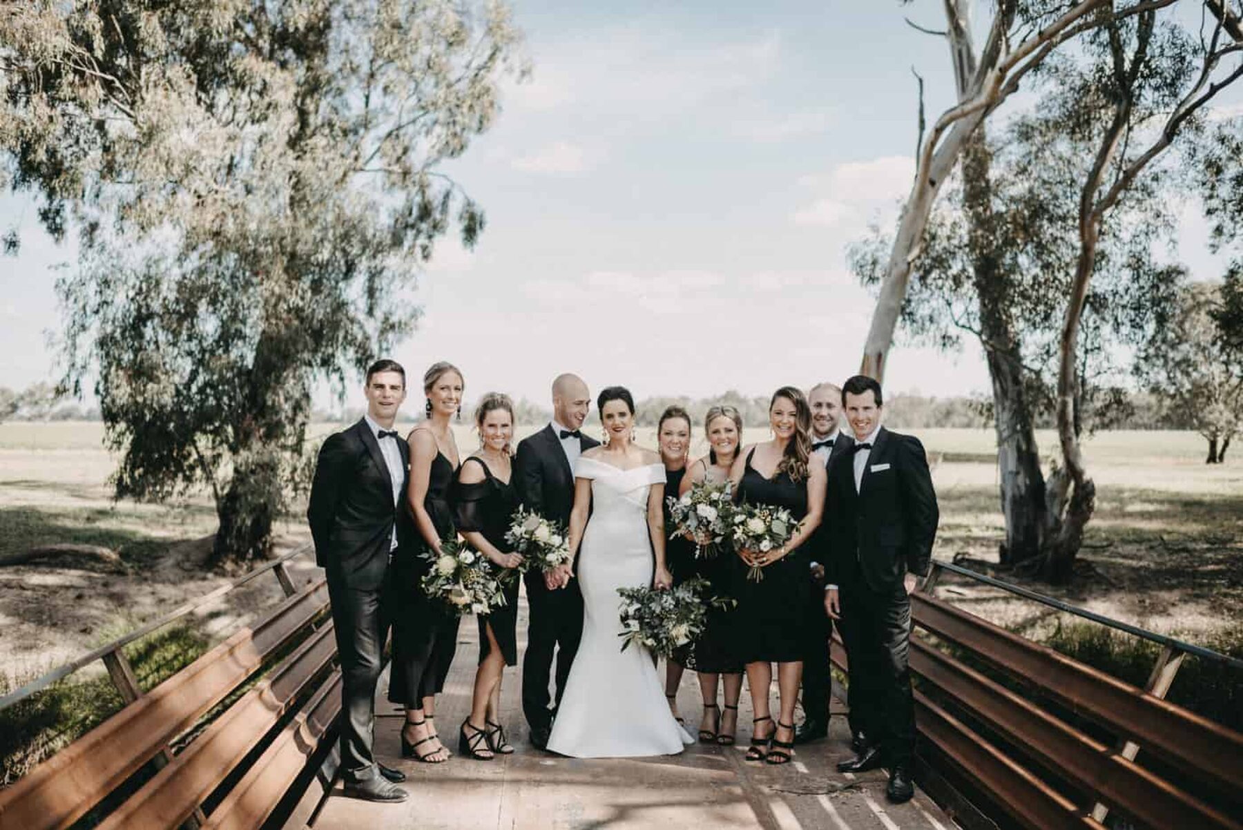 modern all-in-black bridal party