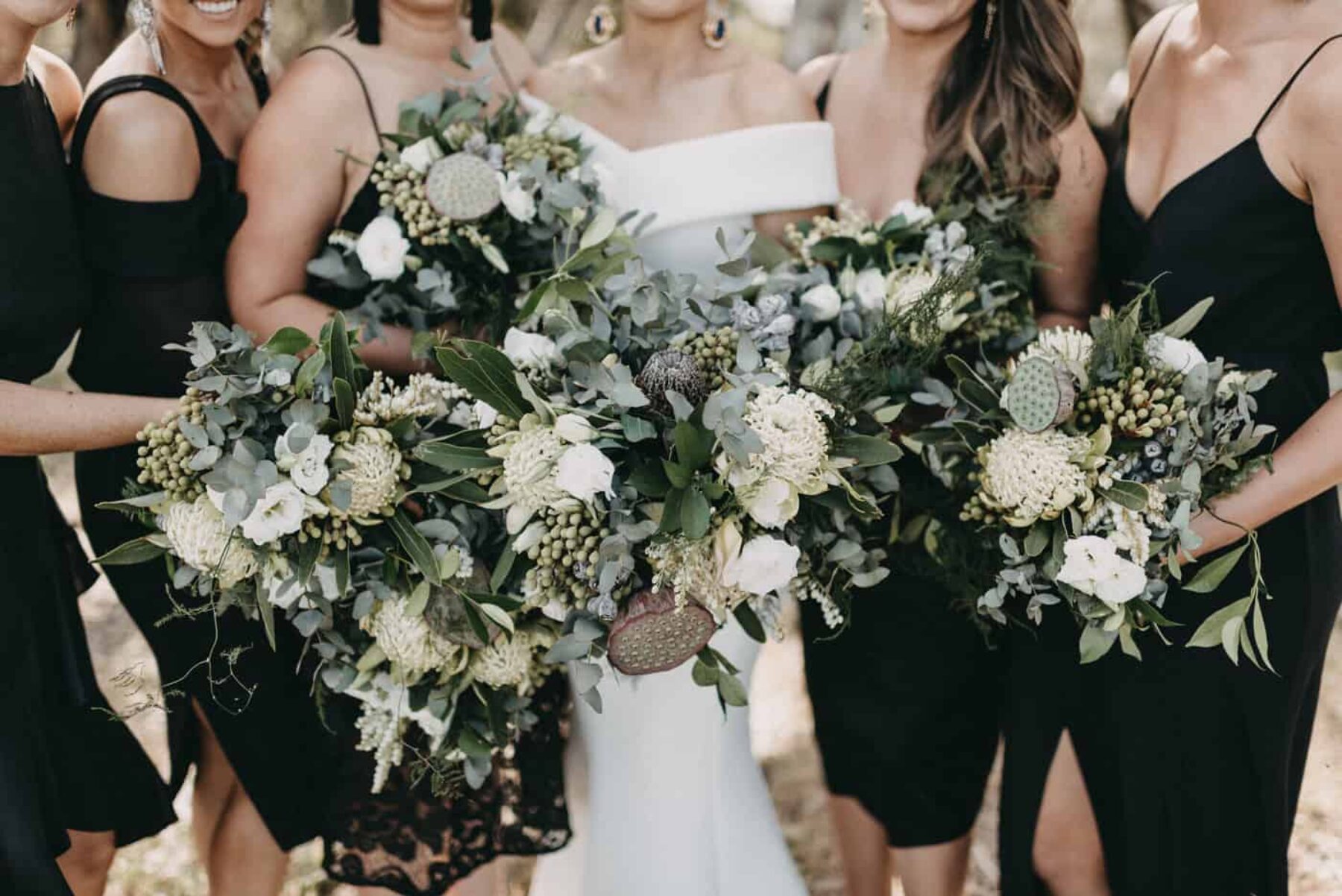 native green and white bridesmaid bouquets
