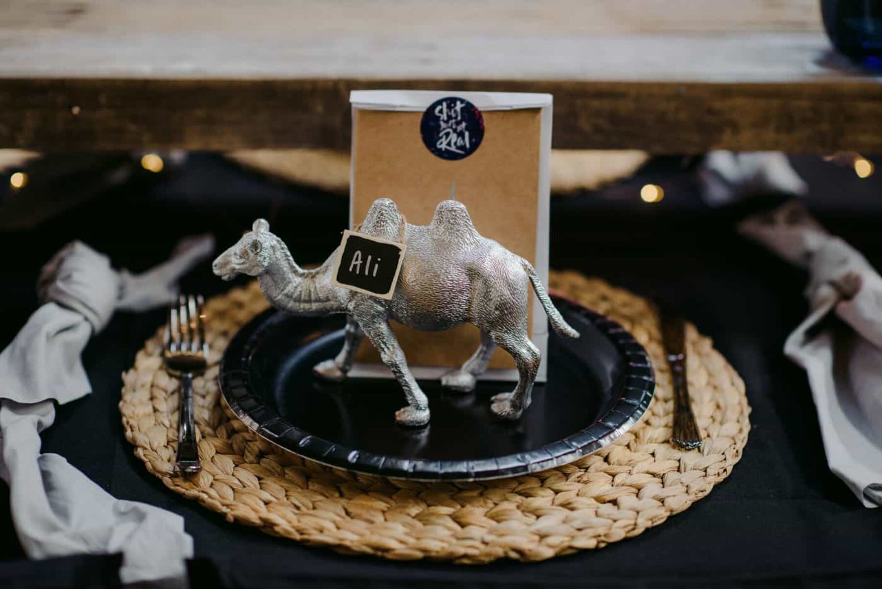 place setting with spray painted camel