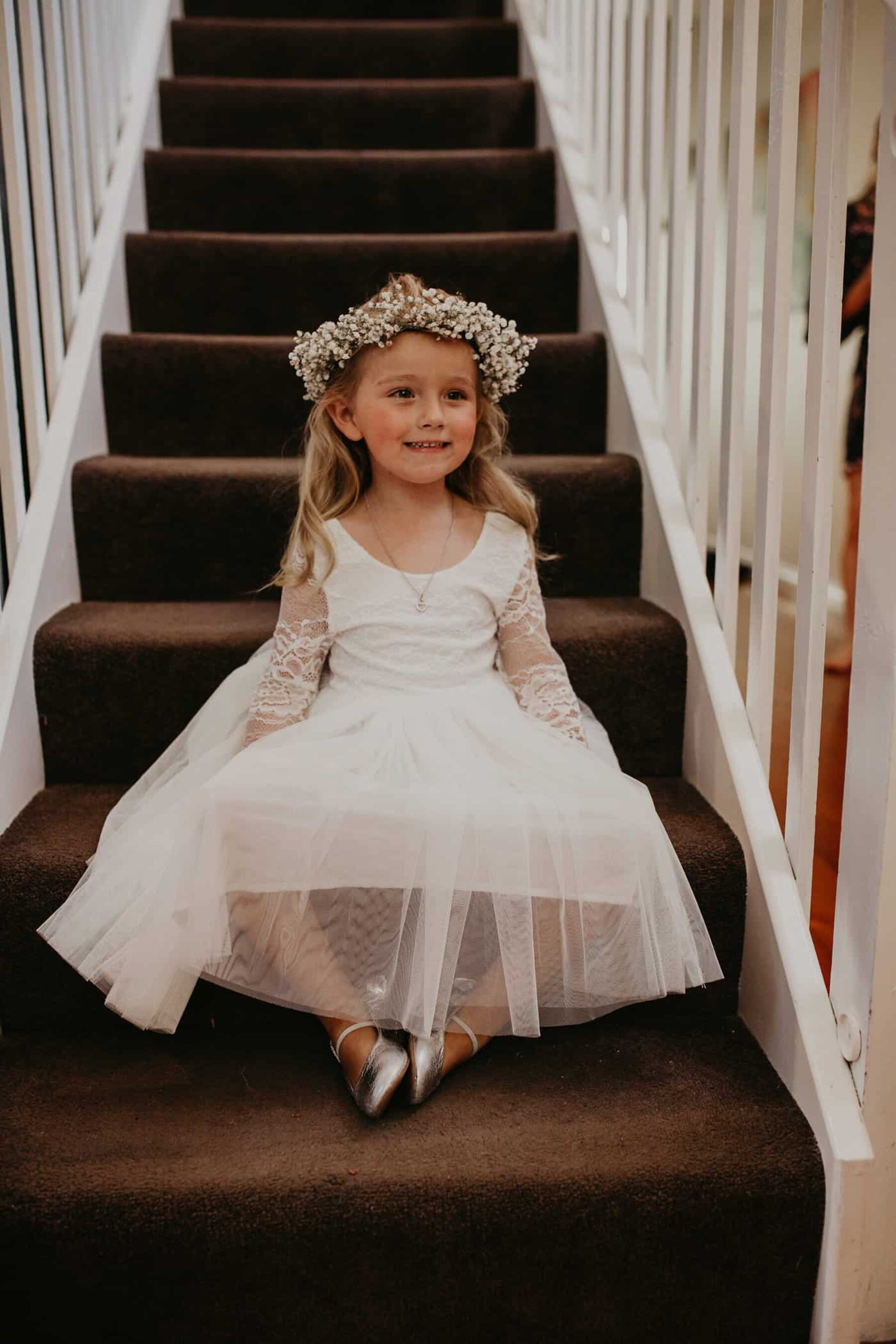 flower girl with baby's breath flower crown
