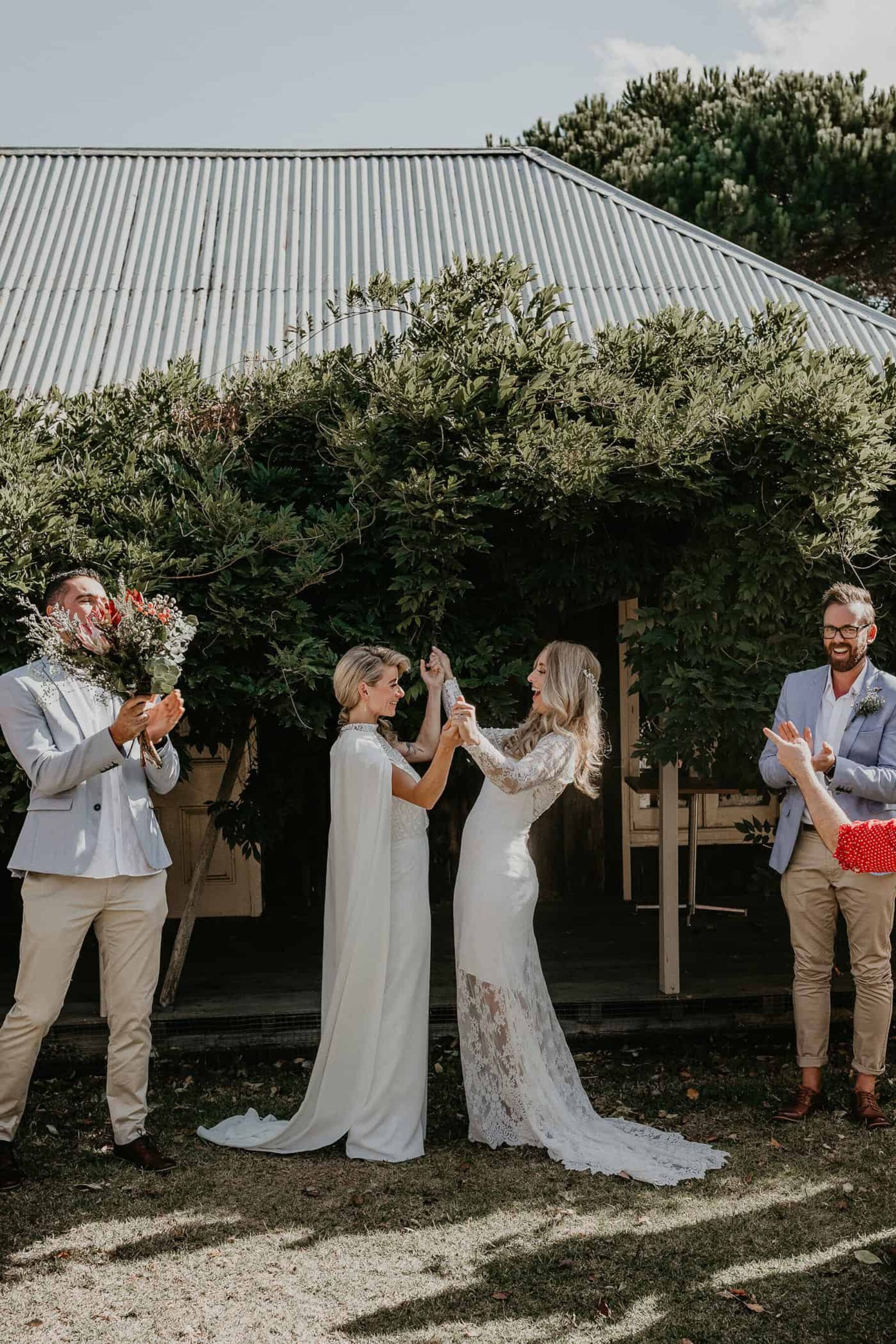 same-sex bohemian wedding at Baxter Barn in Mornington