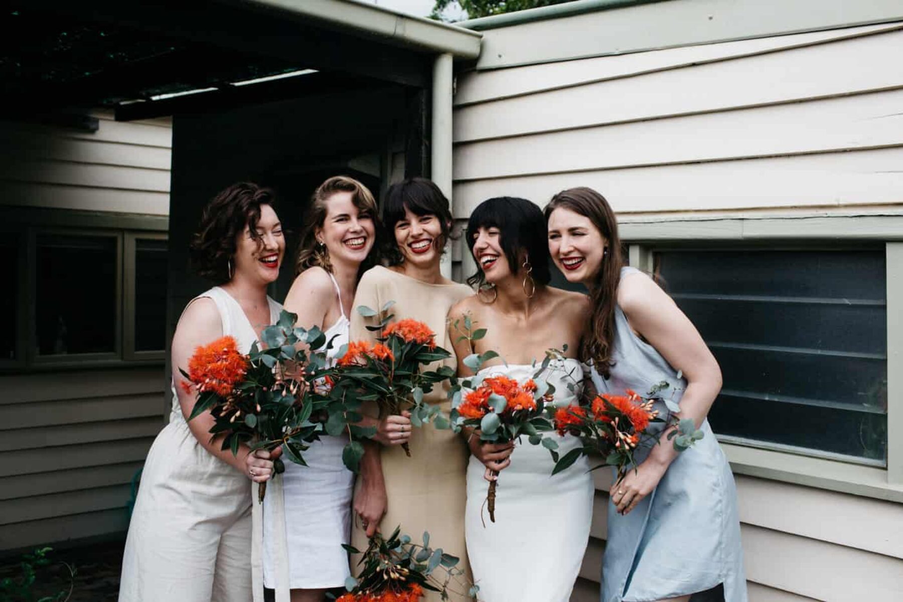 mismatched neutral bridesmaids dresses