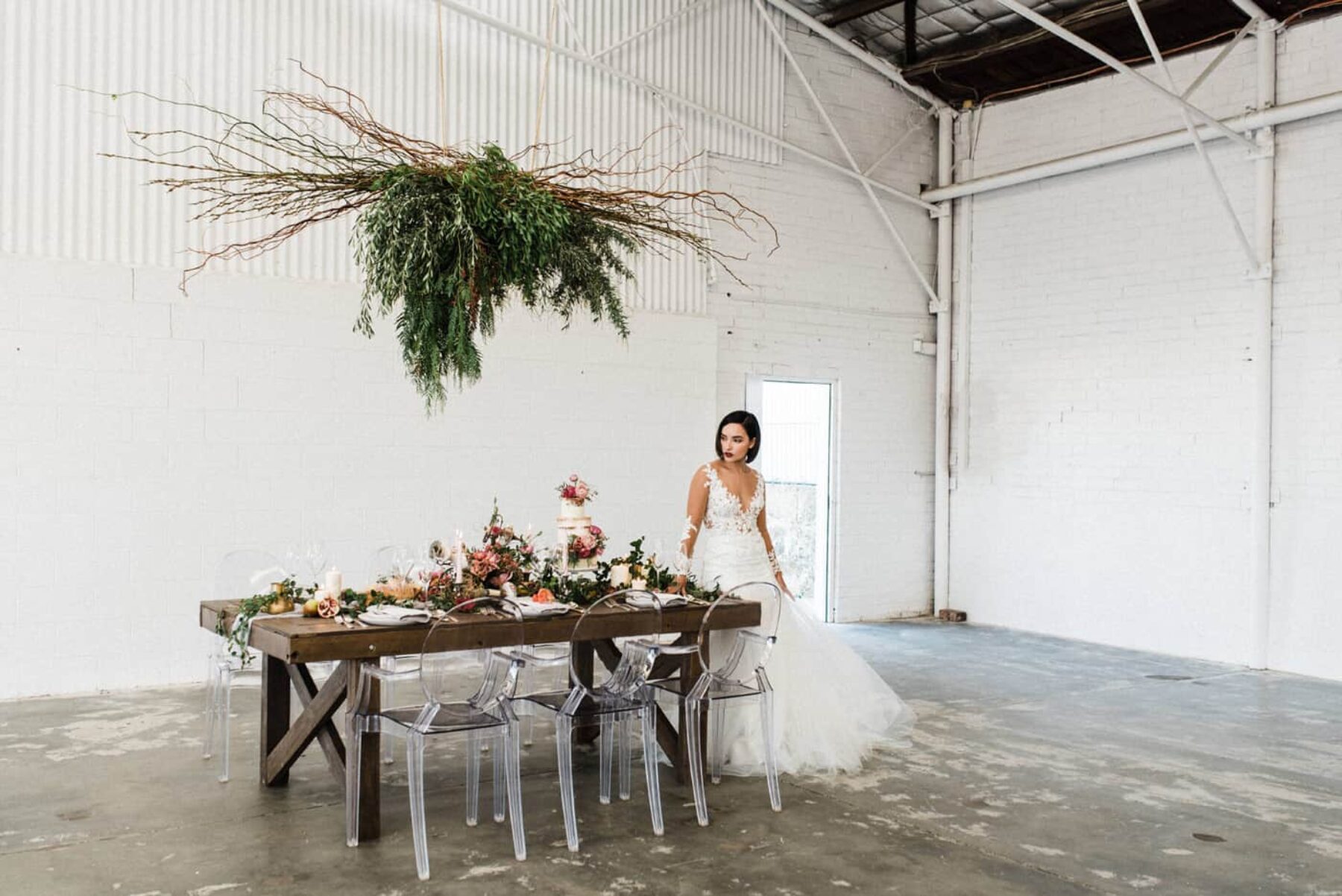 feminine floral wedding at the industrial Assembly Yard in Fremantle