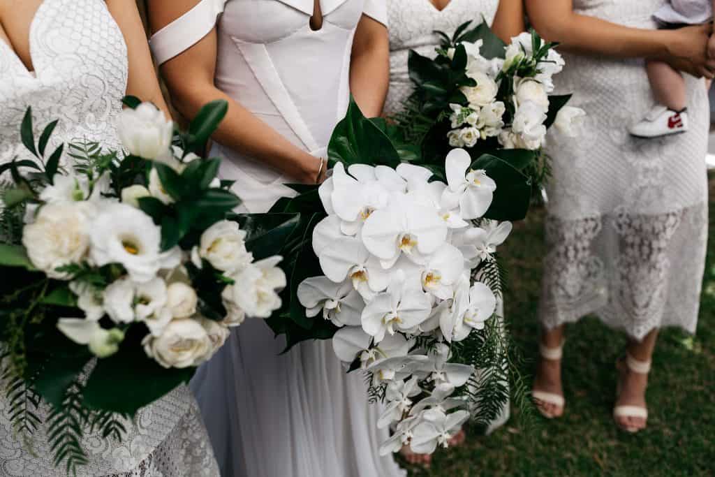 green and white bridal and bridesmaid bouquets