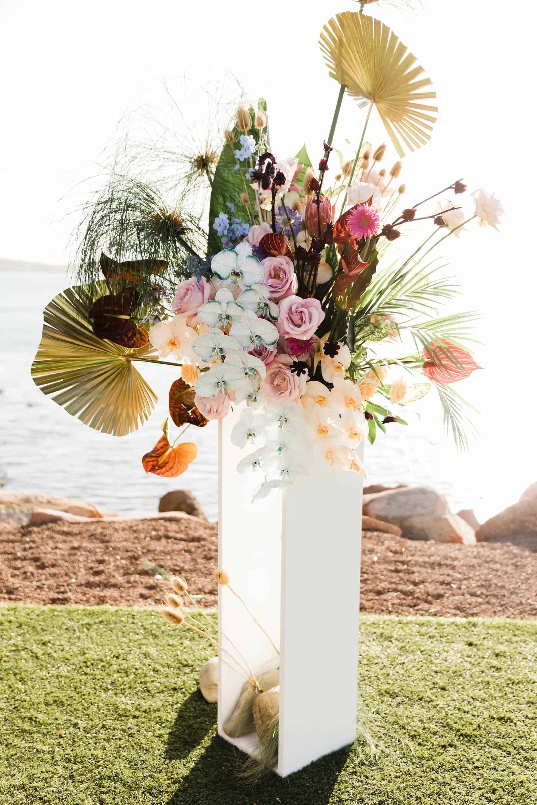 coastal wedding with tropical florals