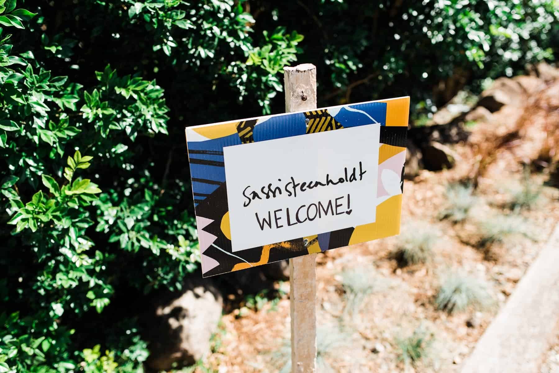 colourful wedding signage