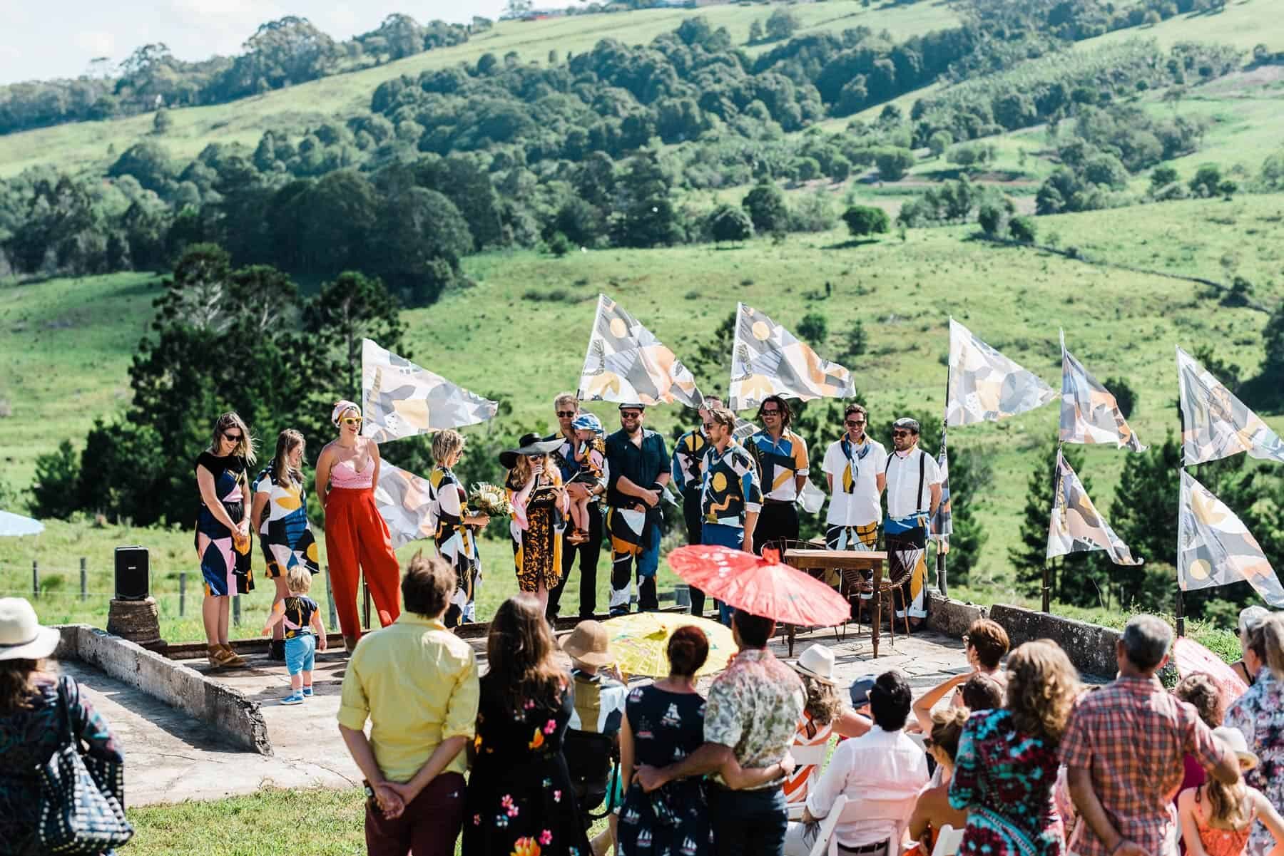 colourful festival wedding in a paddock in Newry NSW