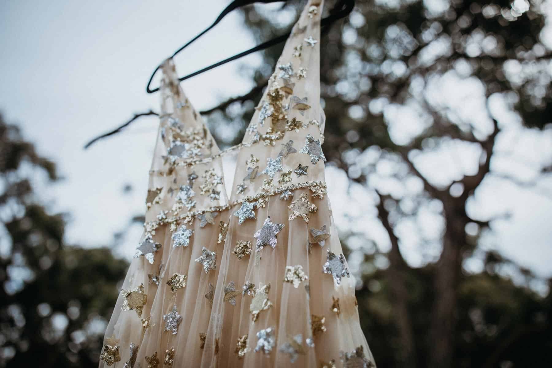 Gold celestial wedding dress by Willowby