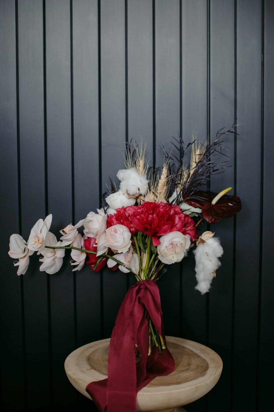 modern red and white bridal bouquet