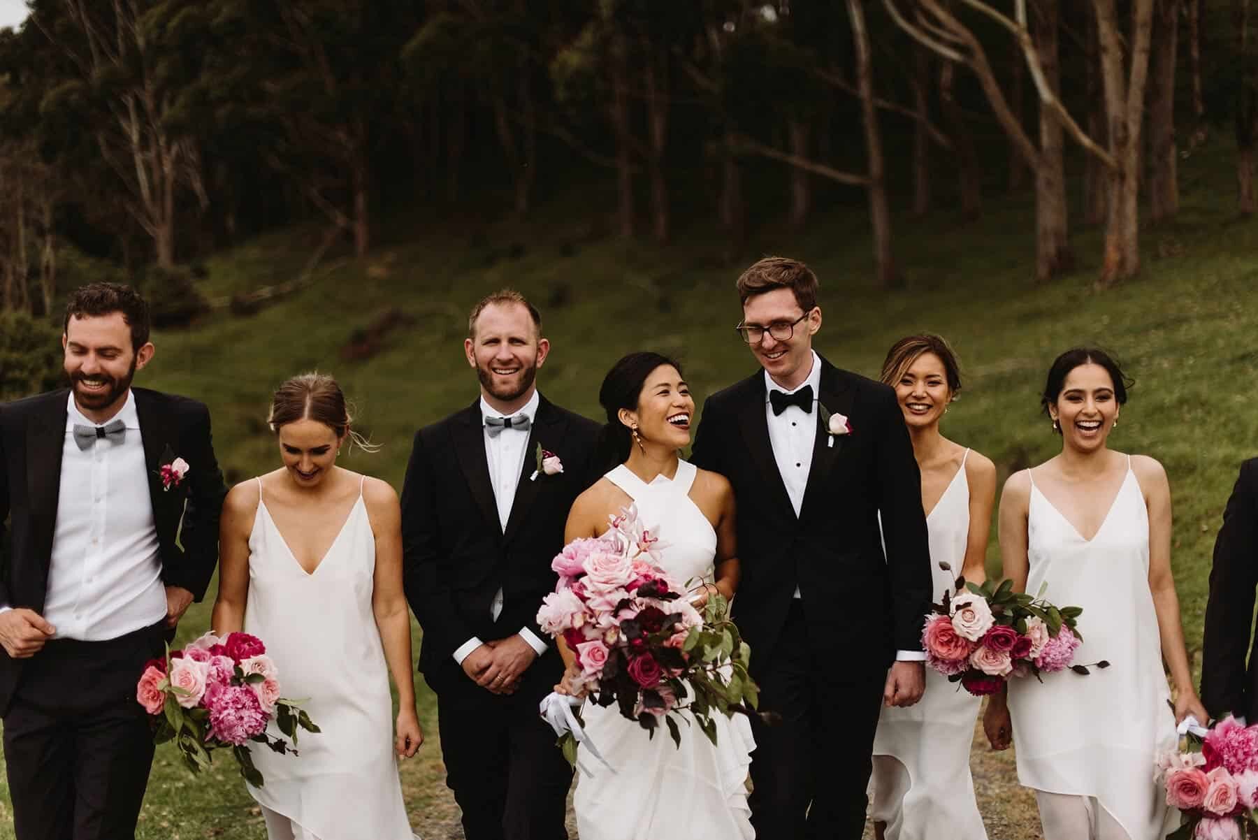 modern classic bridal party in black and white