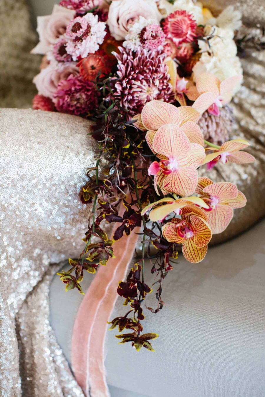 blush, peach and burgundy bridal bouquet