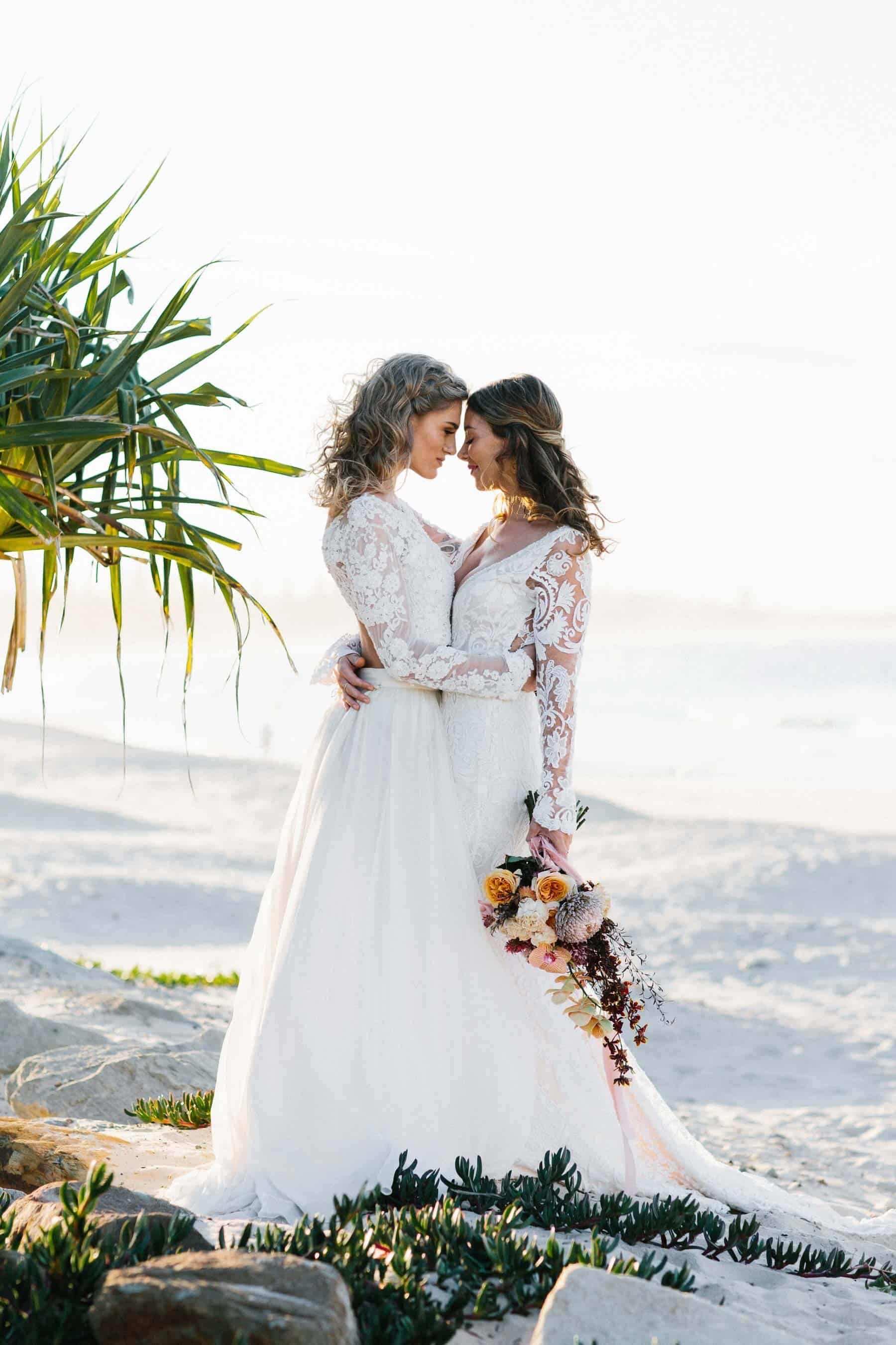 same sex boho beach wedding NSW Australia