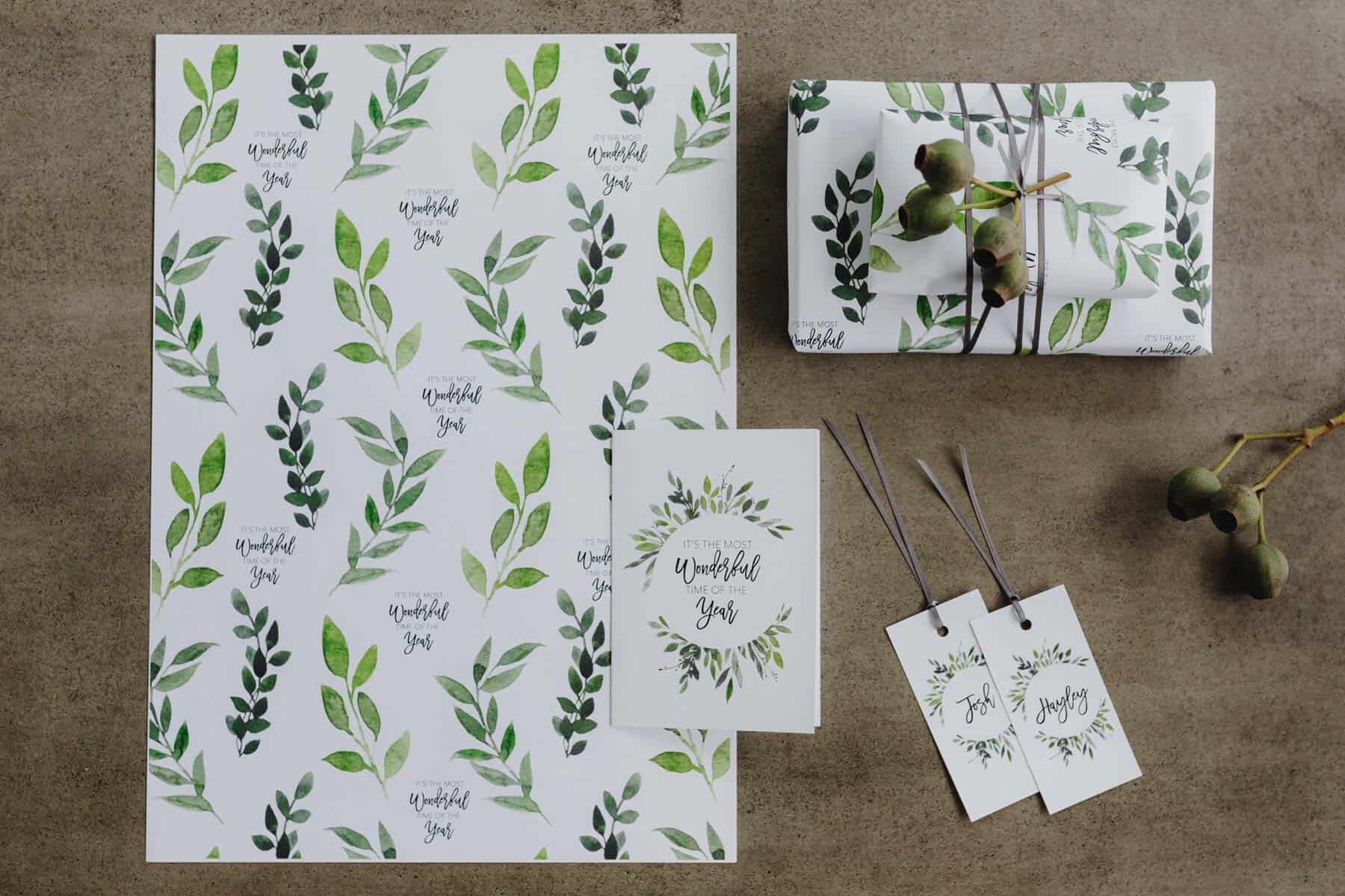 free printable Christmas stationery / watercolour foliage