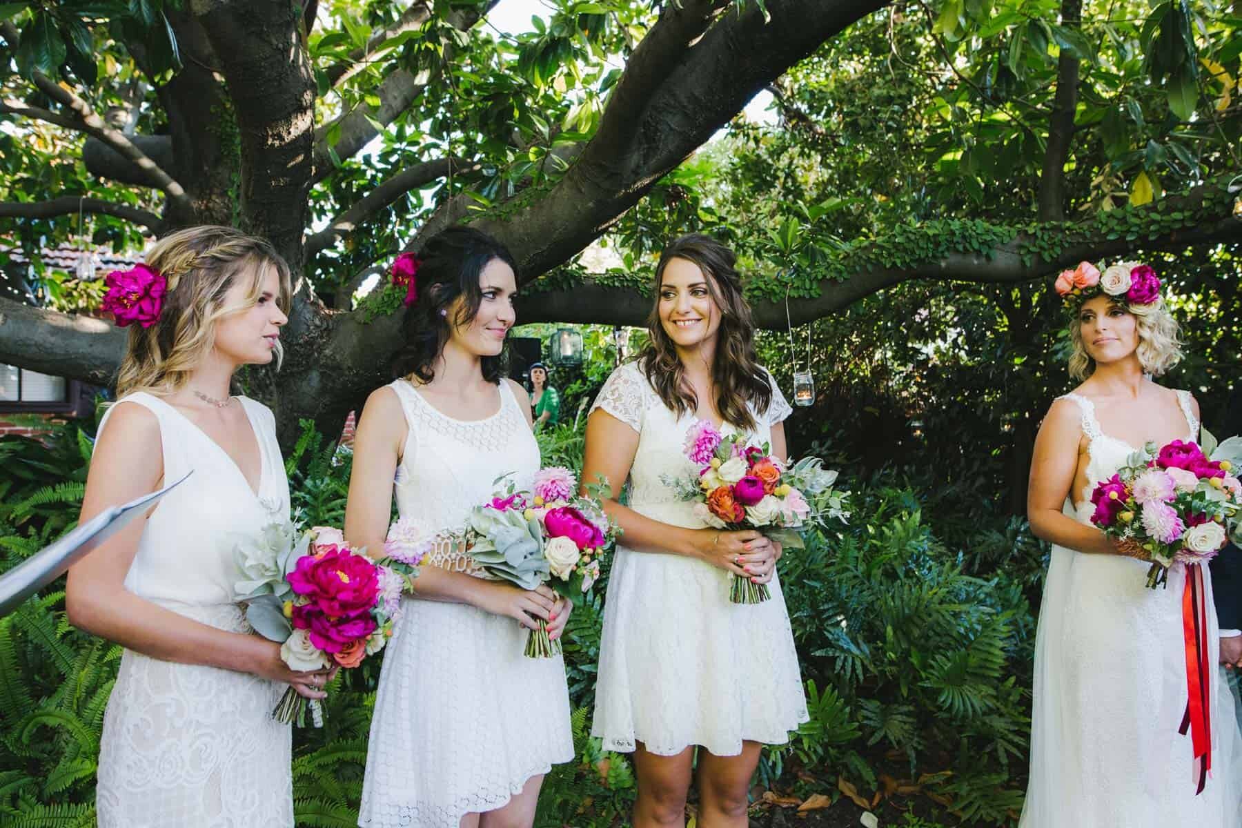 bridesmaids in white dresses