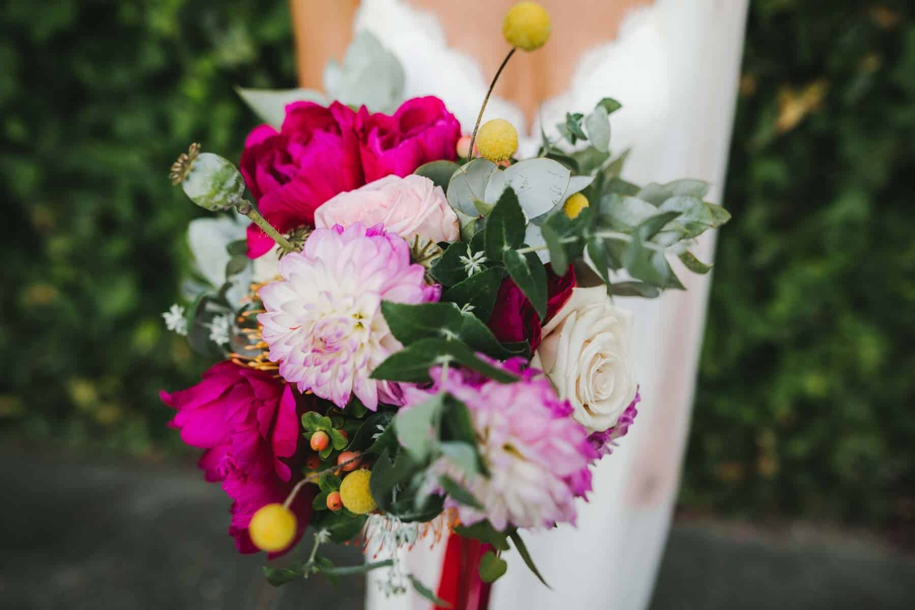 vibrant pink bridal bouquet