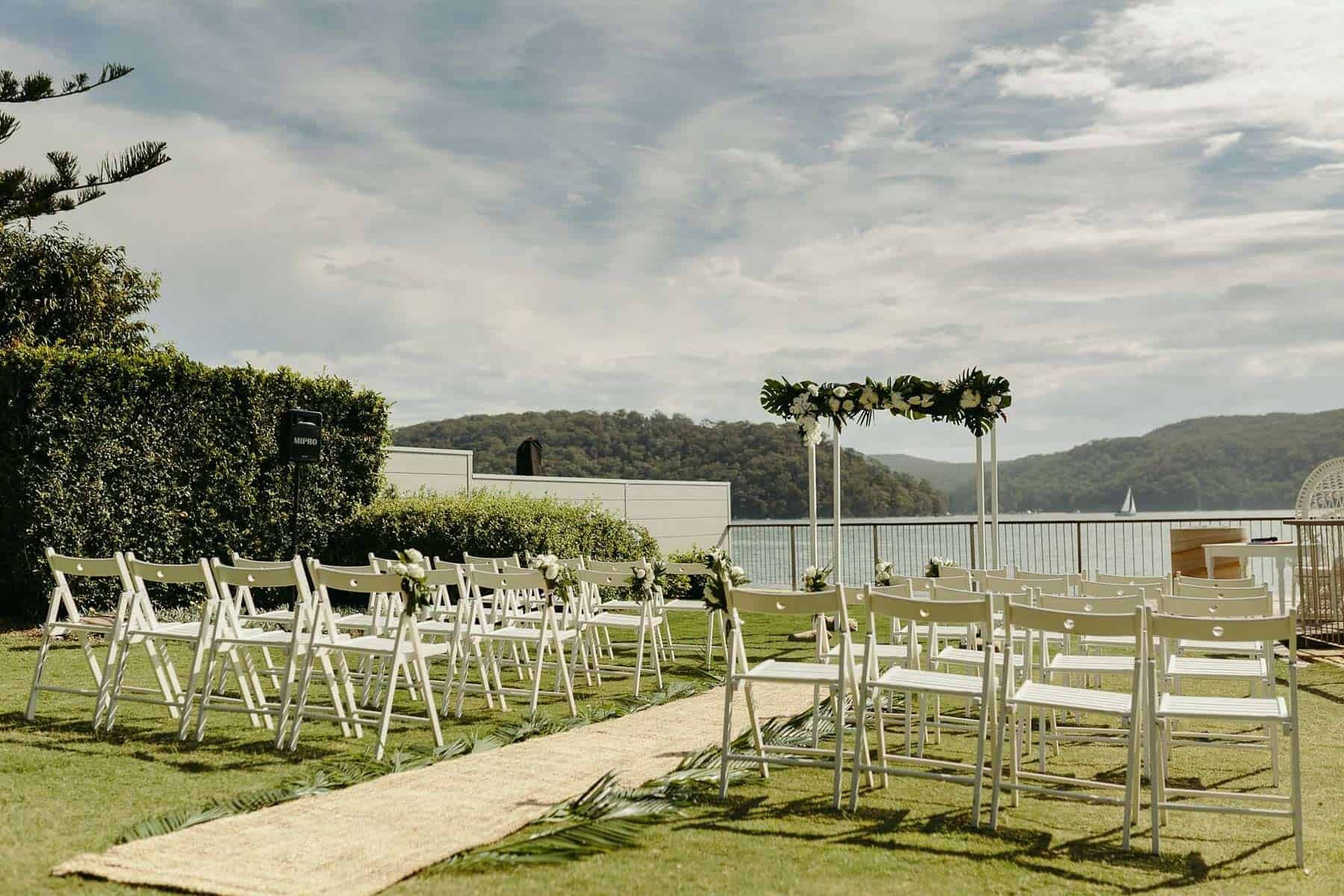 Ceremony set up with modern arbour at Moby Dicks Whale Beach Sydney