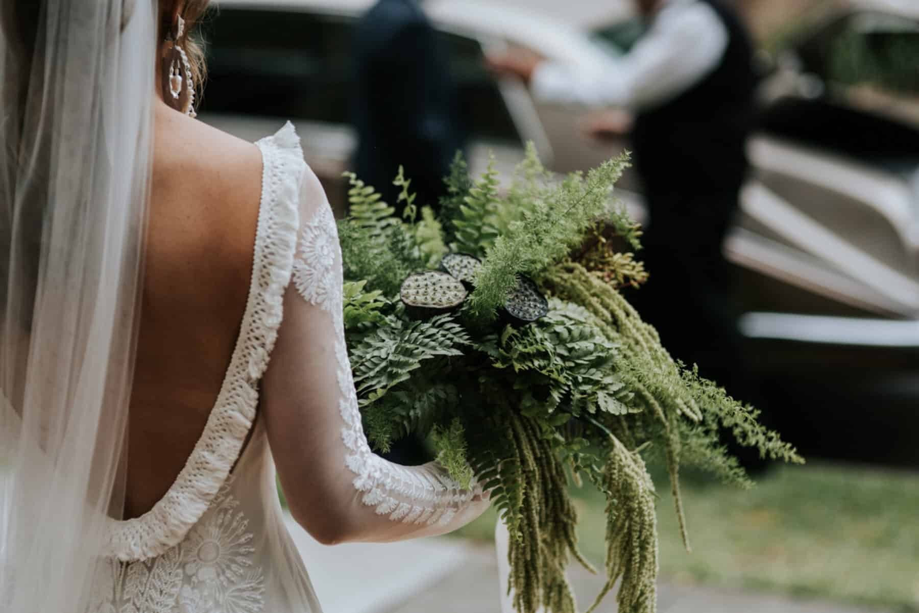 Best of 2018: bouquets. greenery bouquet with fern, amaranth and lotus pods
