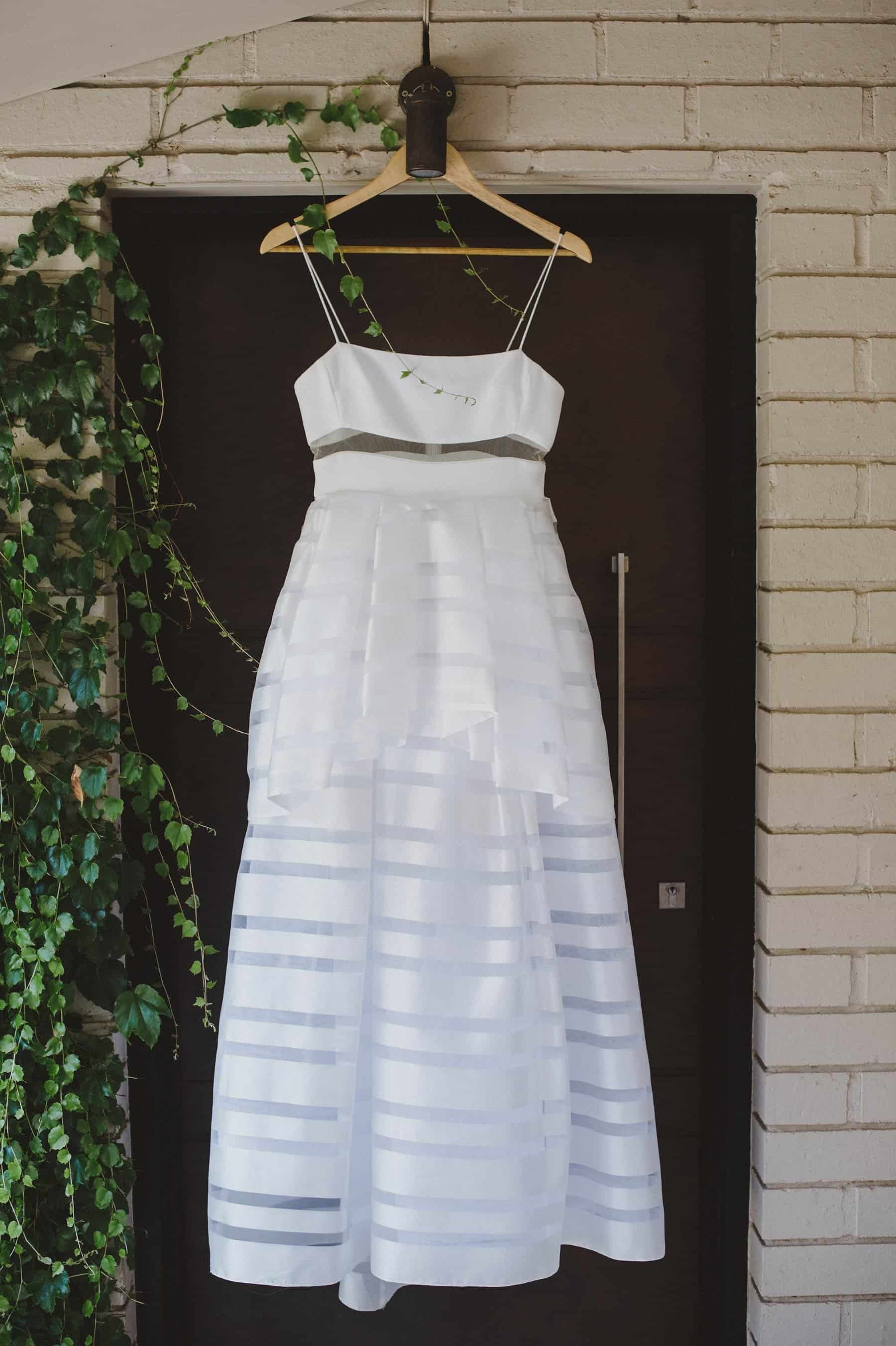 modern striped wedding dress by Carla Zampatti