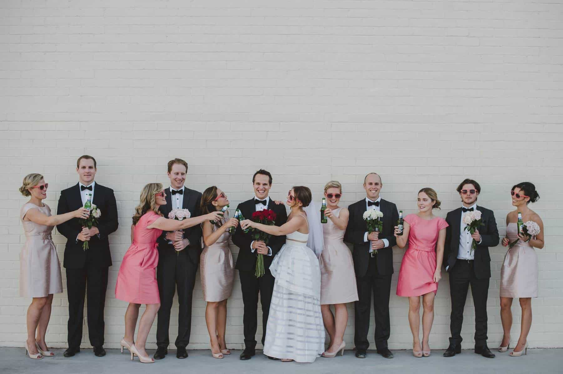 modern bridal party in blush, pink and black