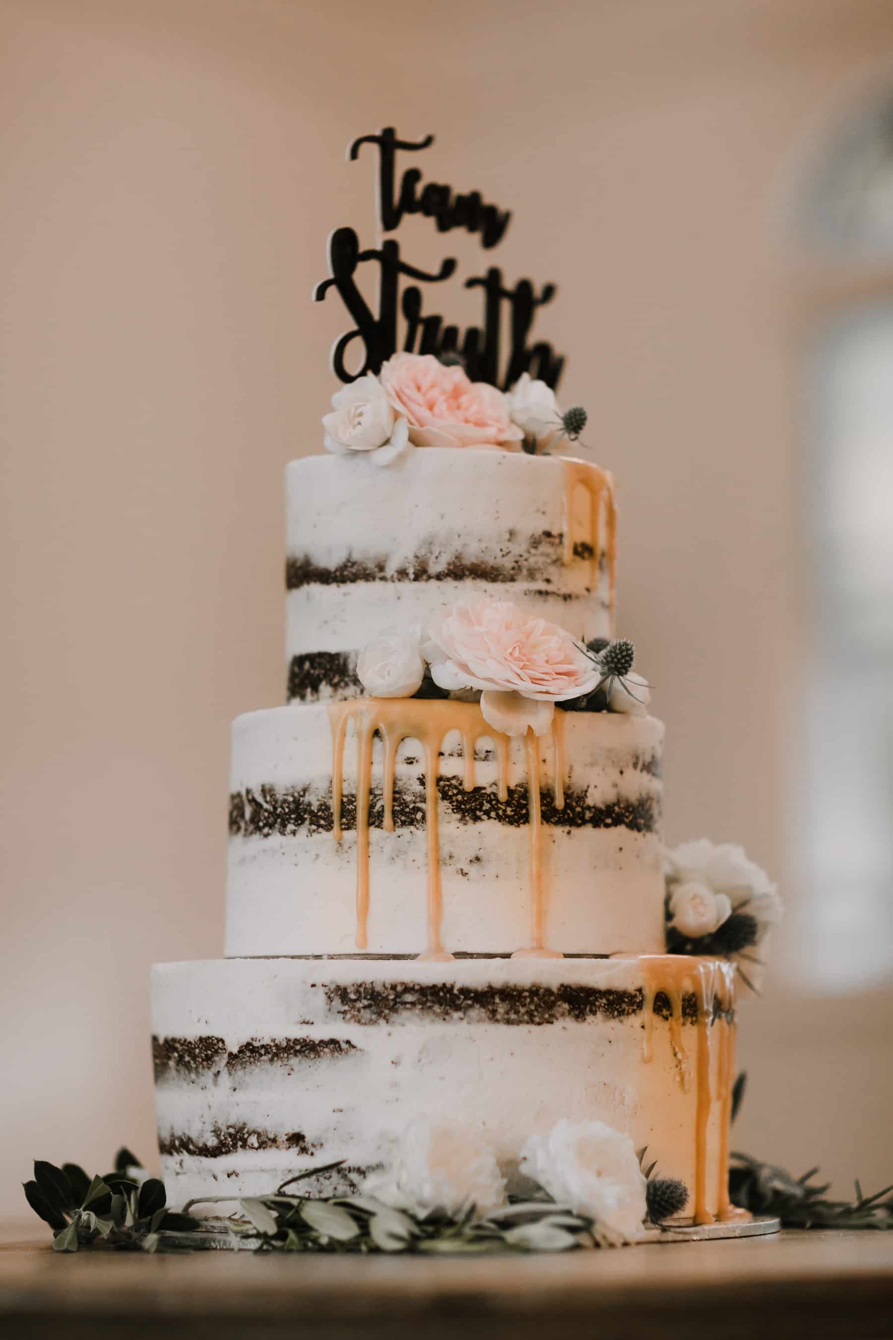 three tier naked wedding cake