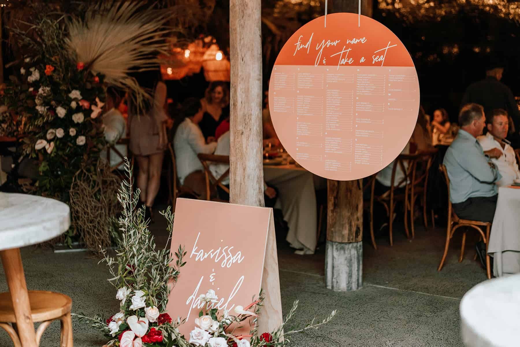 modern wedding signage in peach