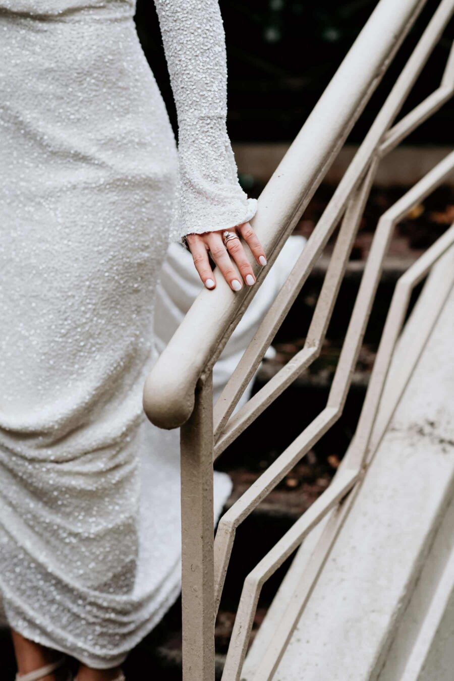 long sleeve low back sequin wedding dress